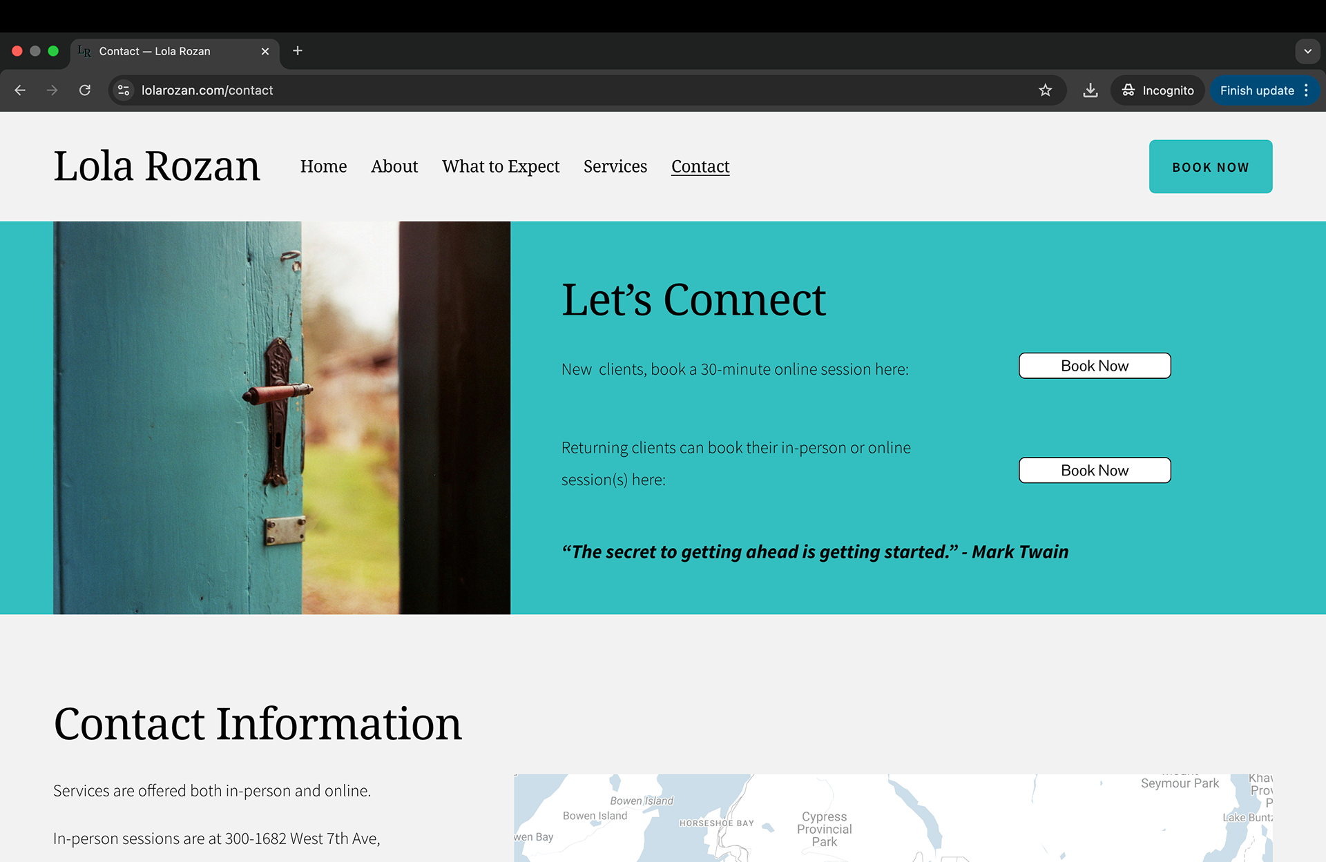 Contact page - above the fold
