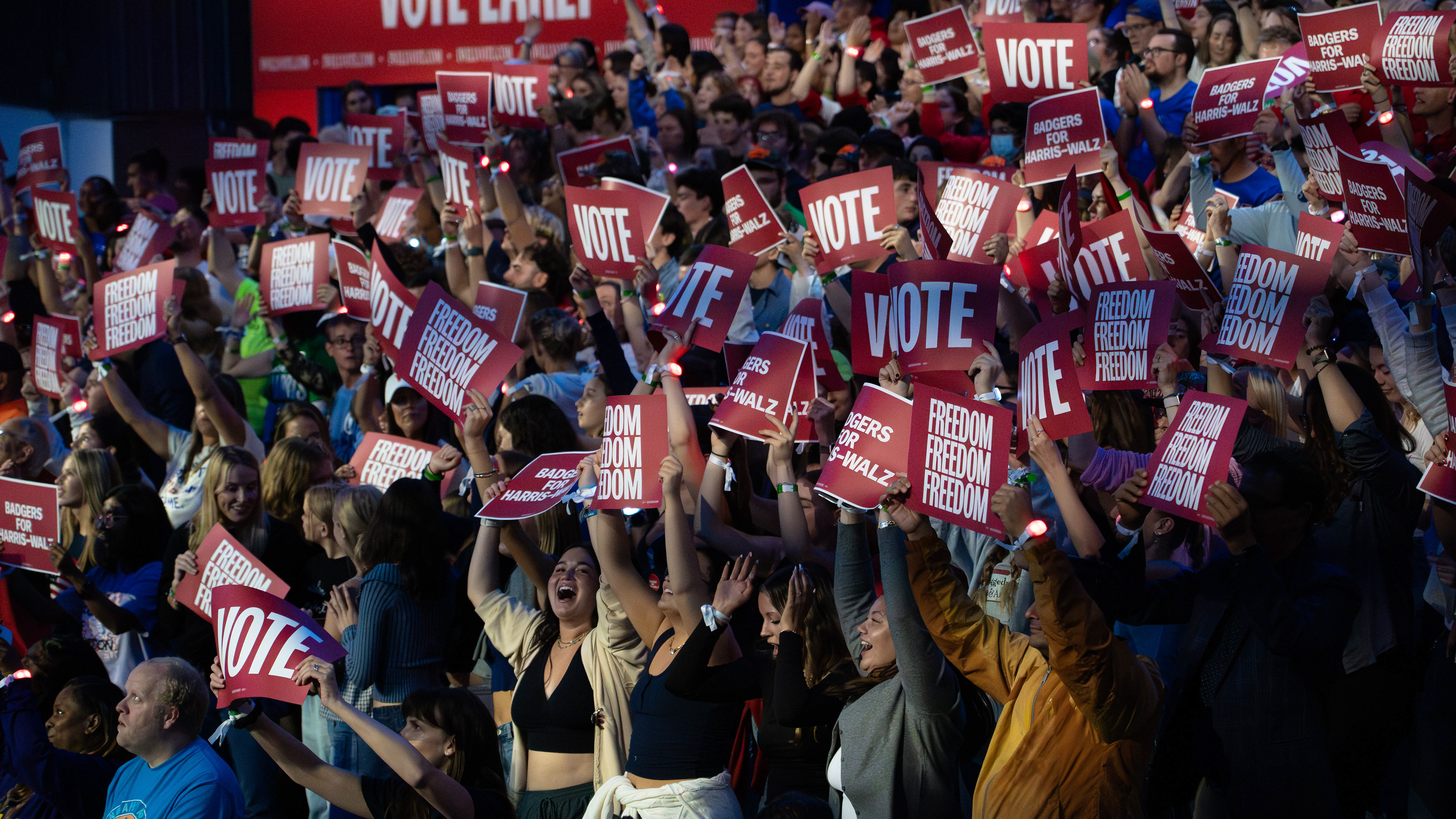 Supporters rally for Kamala Harris in Madison, WI. October 2024.