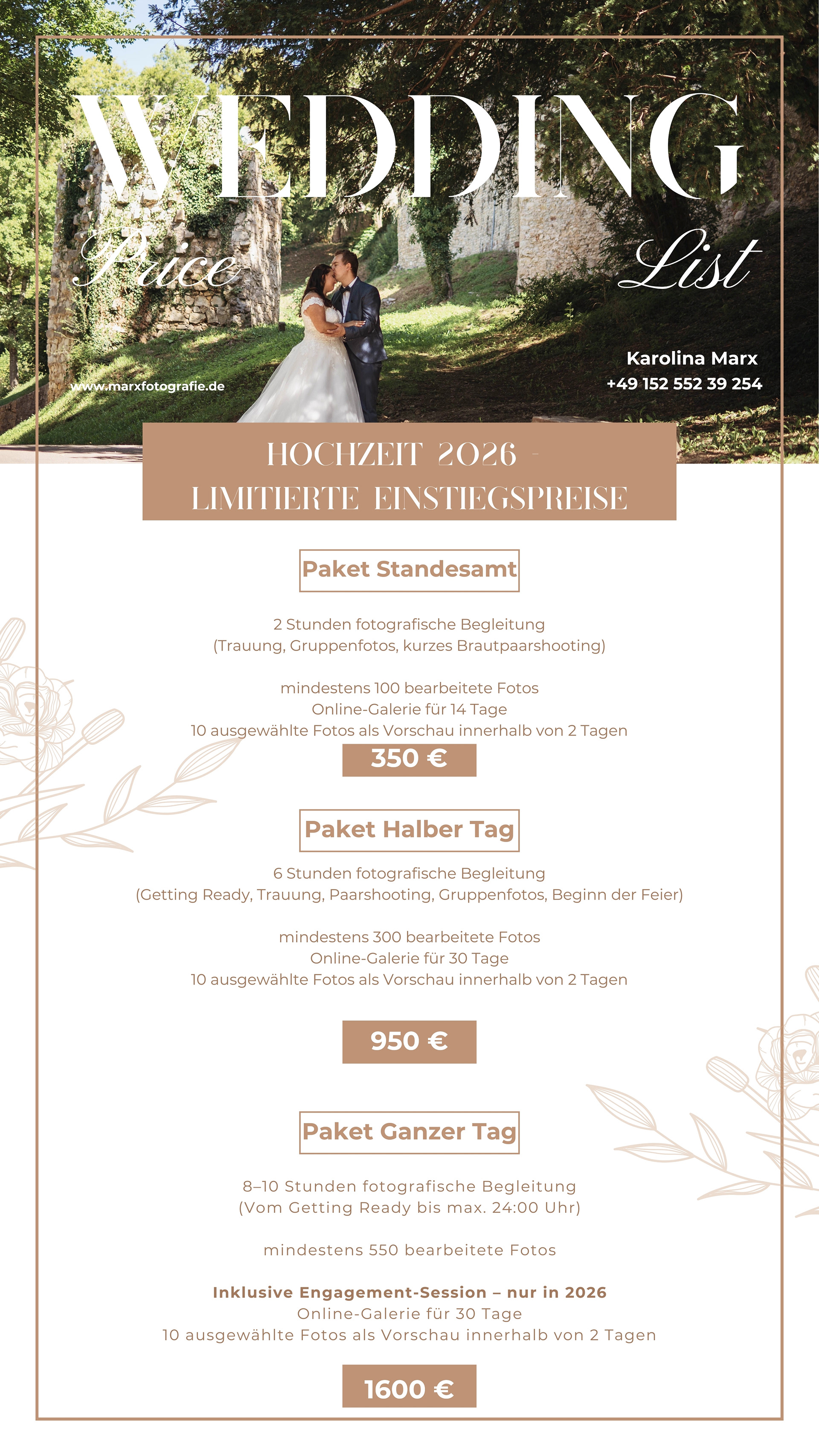 Hochzeitsfotografie in Lörrach – natürliche und emotionale Momentaufnahmen Price