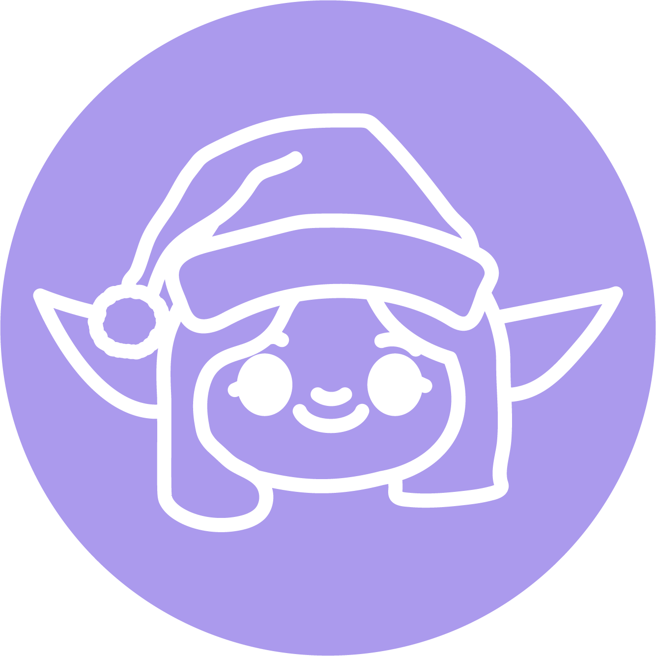 Laumpshkin logo, the outline of a cartoon elf's head cut out of a purple circle