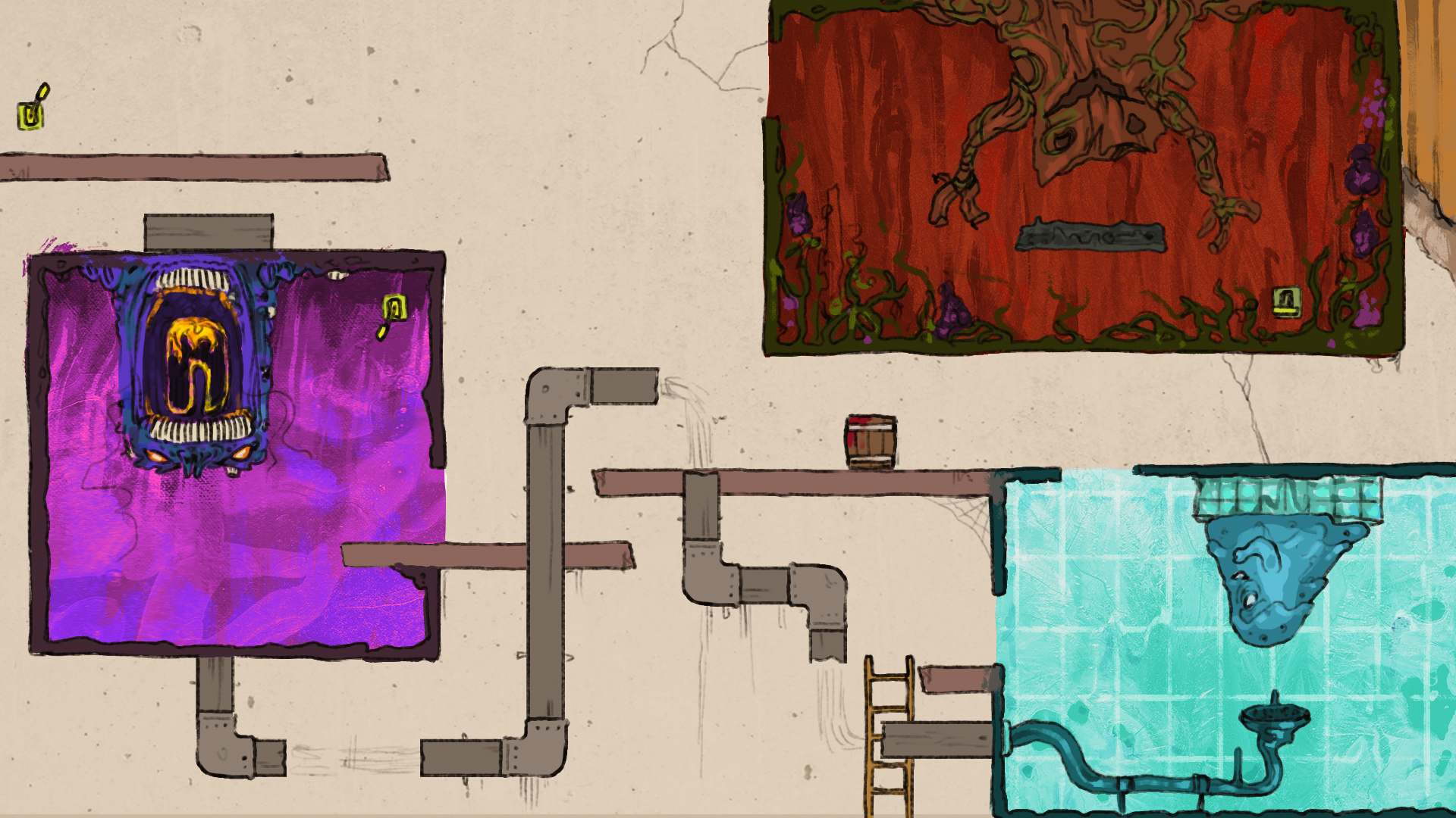 In the first version, I wanted to use vivid colors, as they are not often found in horror games.