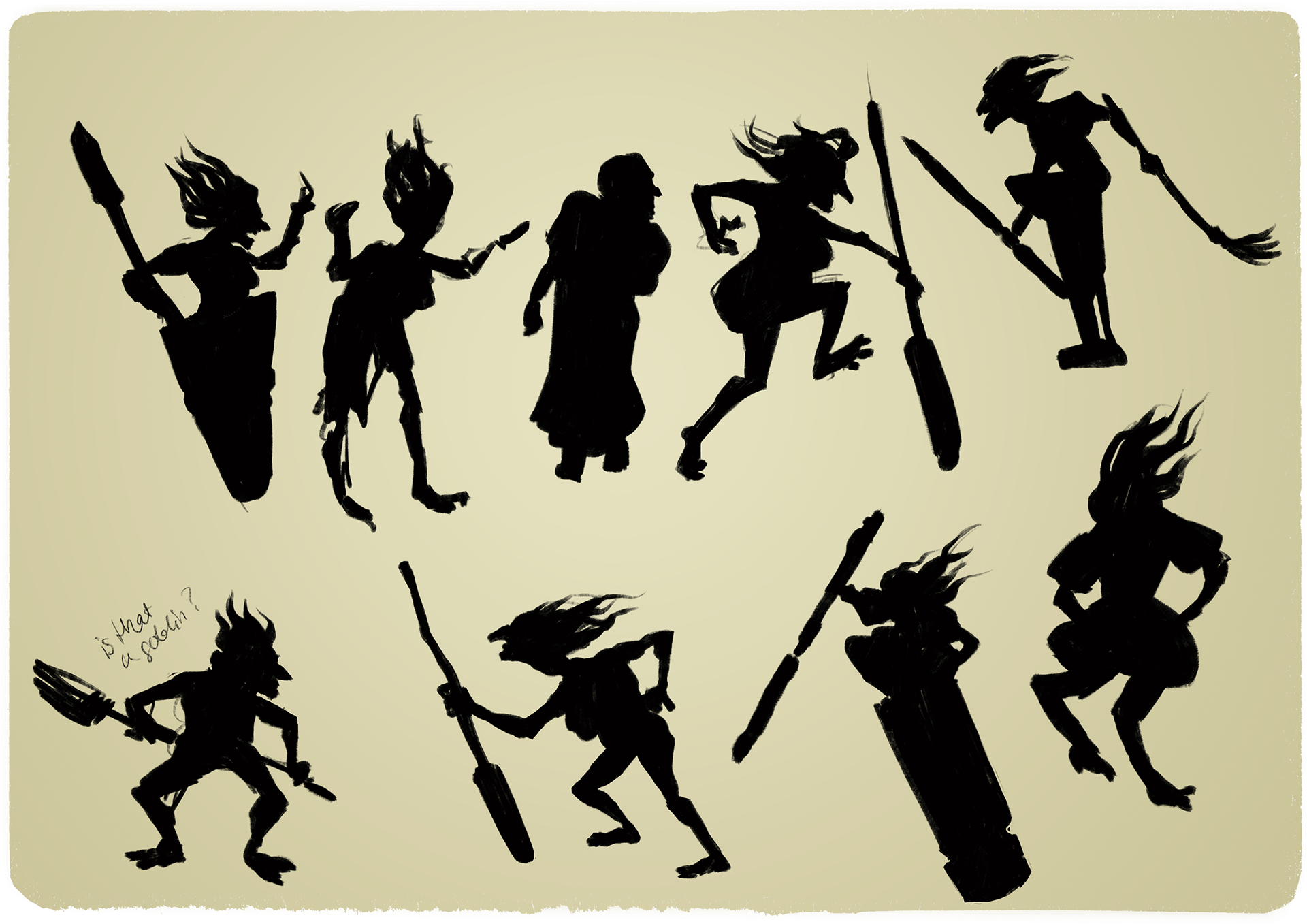 Baba Yaga is known to travel with several tools, which I tried to implement in these silhouettes.