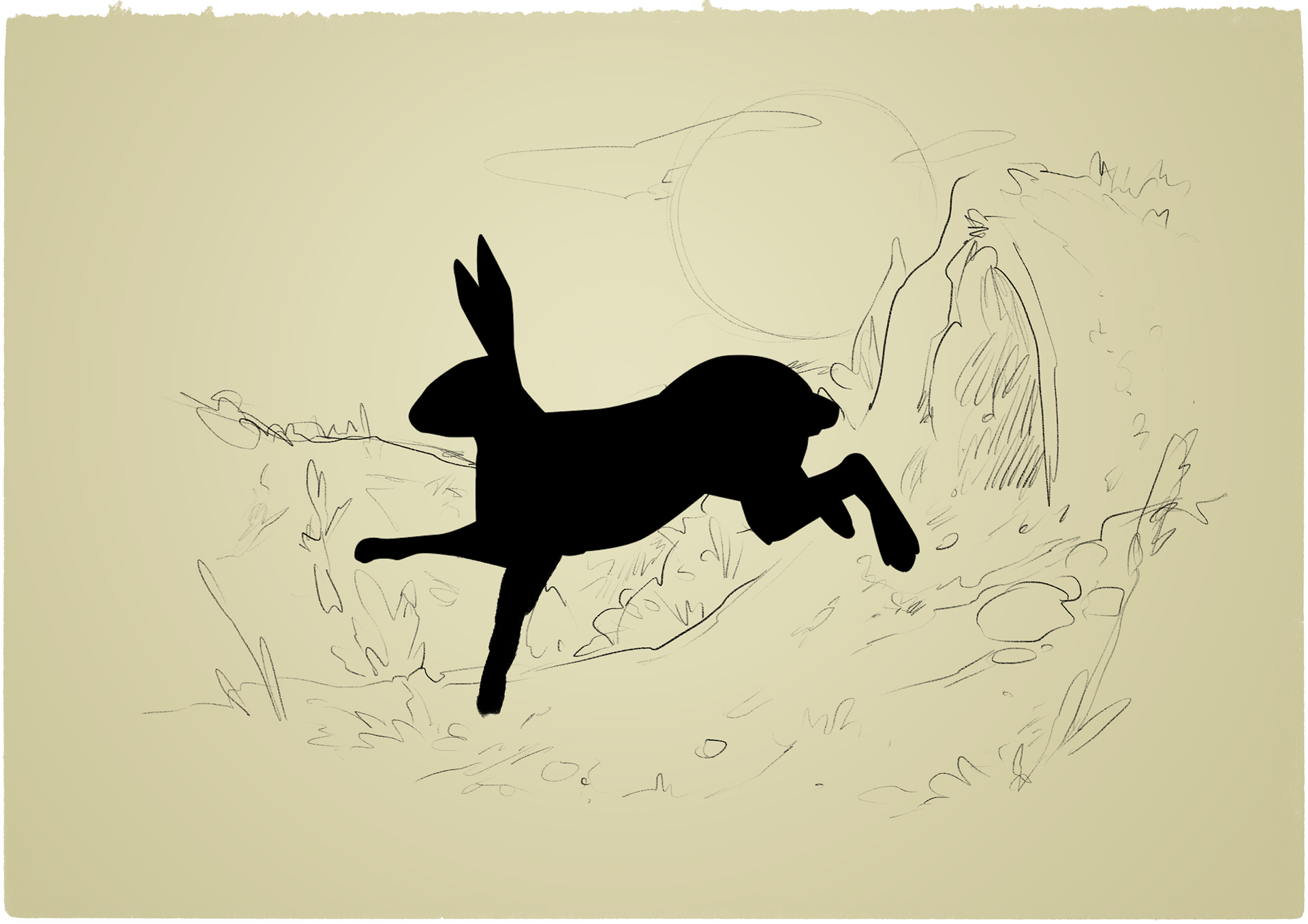 The hare skipping through the mountain side