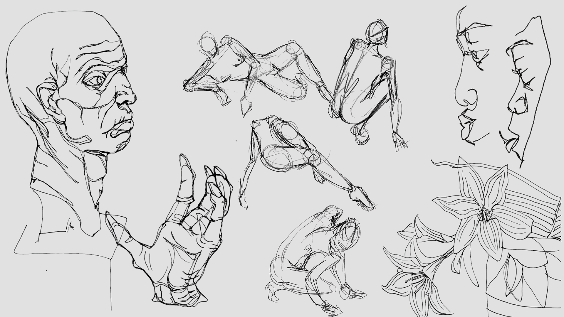 Gesture Practice, 2025. Pen on Paper. 9x24.