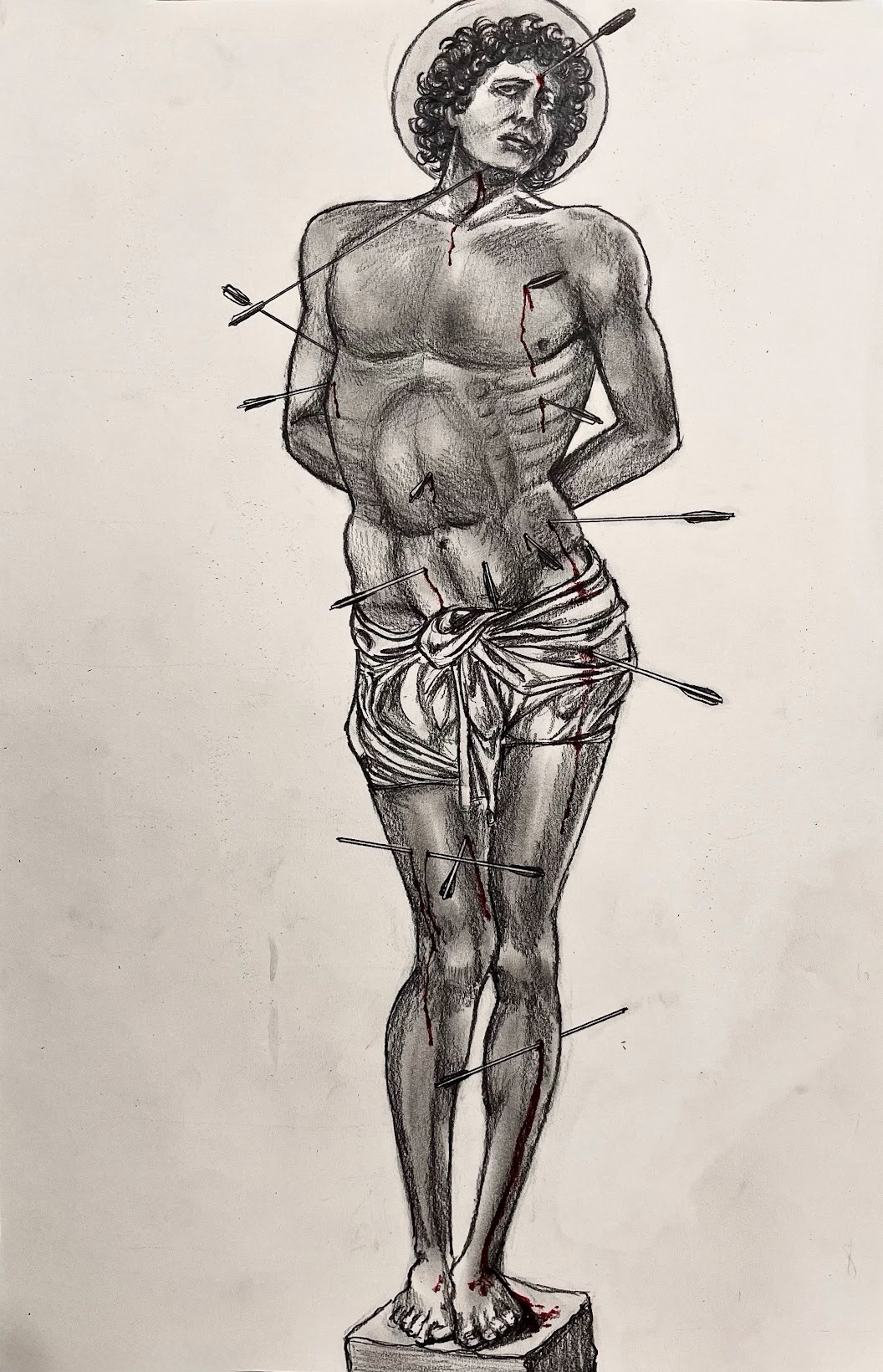 Saint Sebastian, 2022. Graphite & Colored Pencil on Paper. 9x12.