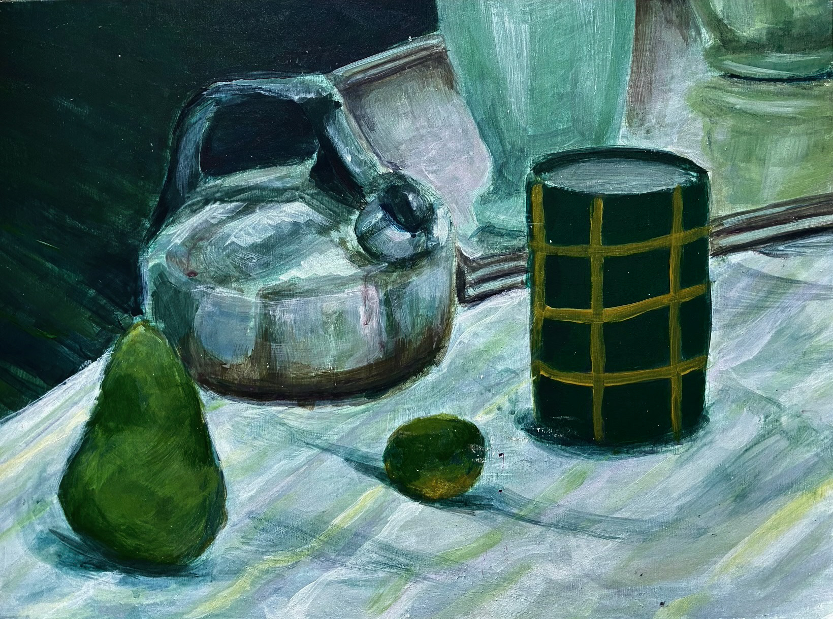 Green Still Life, 2024. Acrylic on Wood. 8x10.