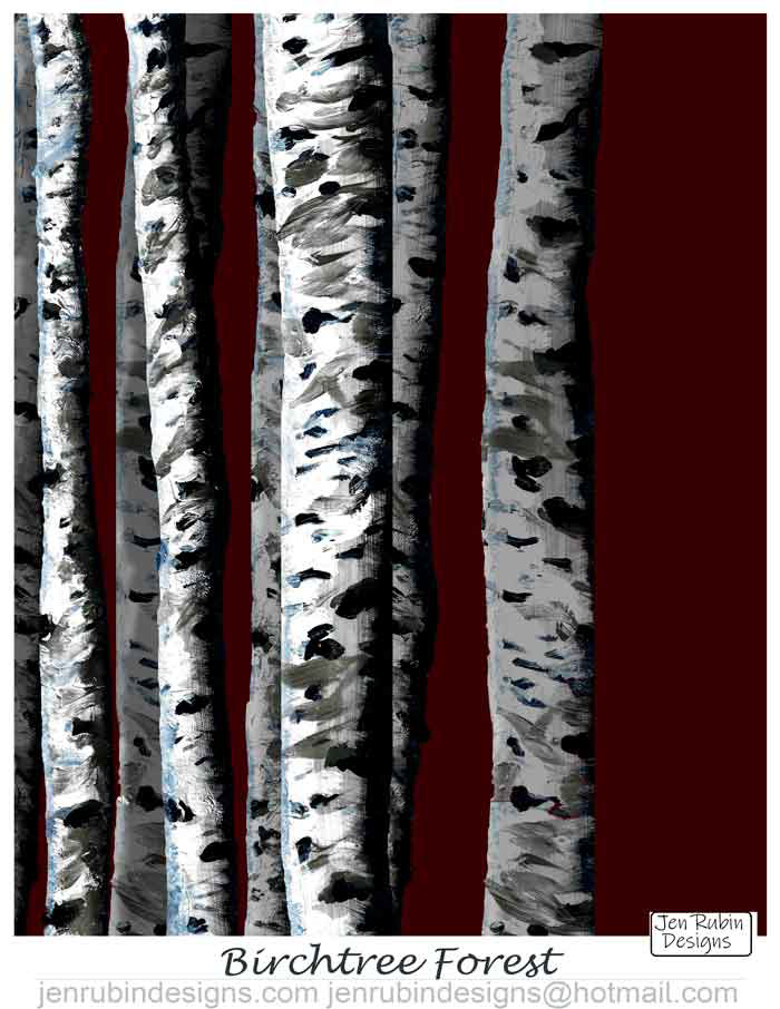 Birchtree Forest - Watercolor, Ink & Digital