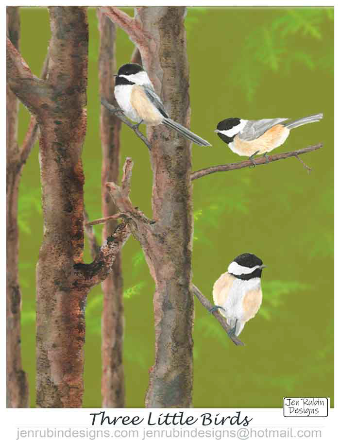 Three Little Birds - Watercolor and Digital