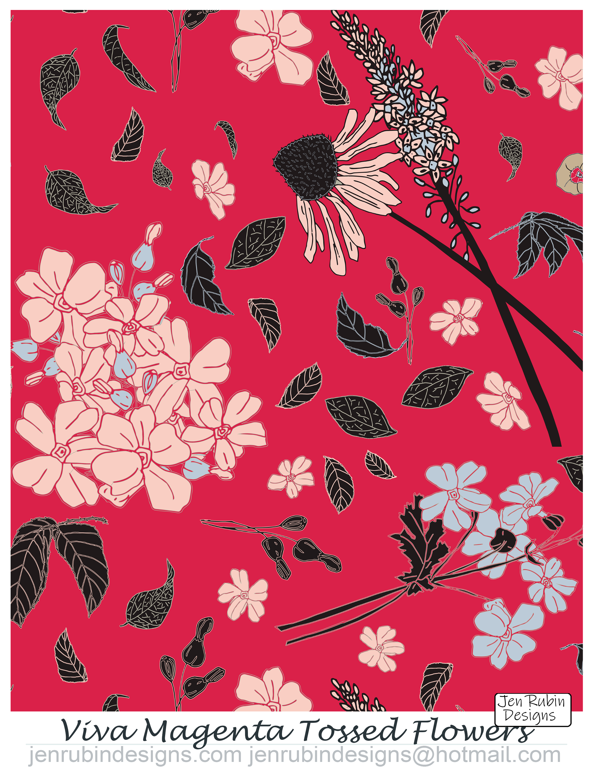 Viva Magenta Tossed Flowers