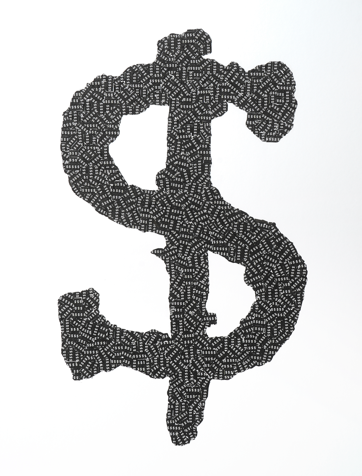 ~Dollar Sign 2~ used typewriter ribbon on illustration board, 17" x 11" © Marie Dutka Brix