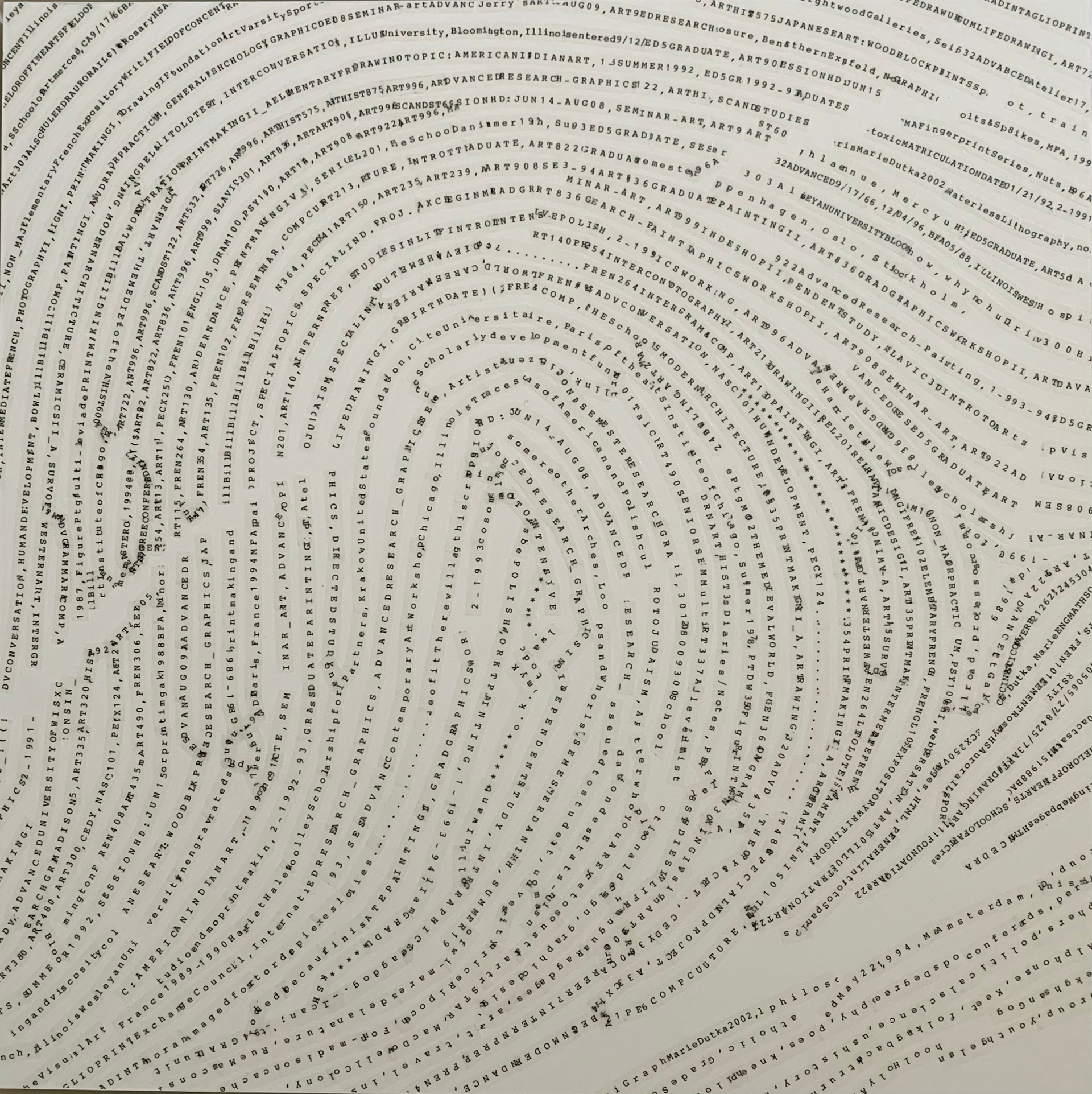 ~Obsession 103~ used typewriter correction ribbon on panel, 18" x 18" © Marie Dutka Brix