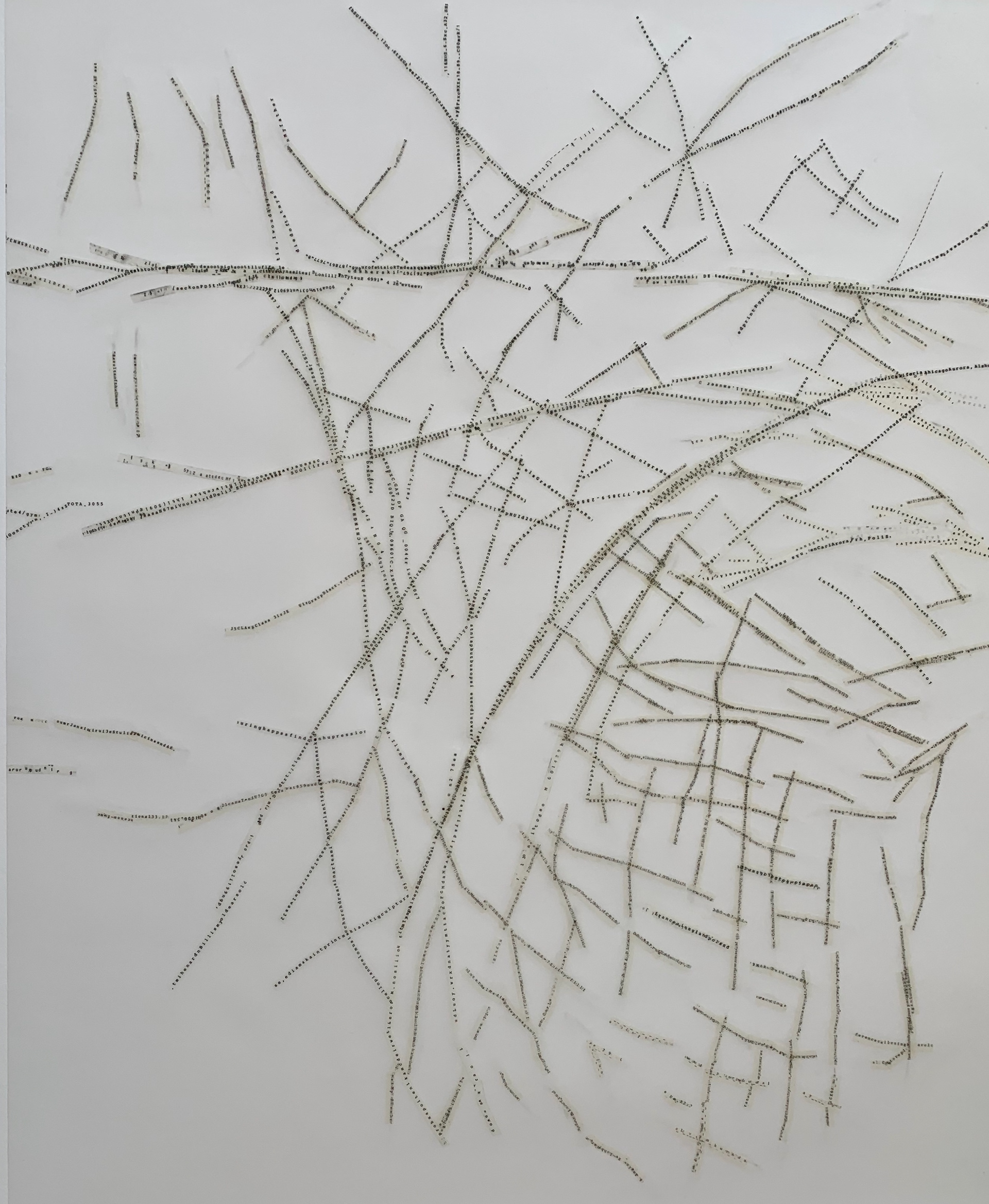 ~Palm~ used typewriter correction ribbon on drafting film, 45" x 36" © Marie Dutka Brix