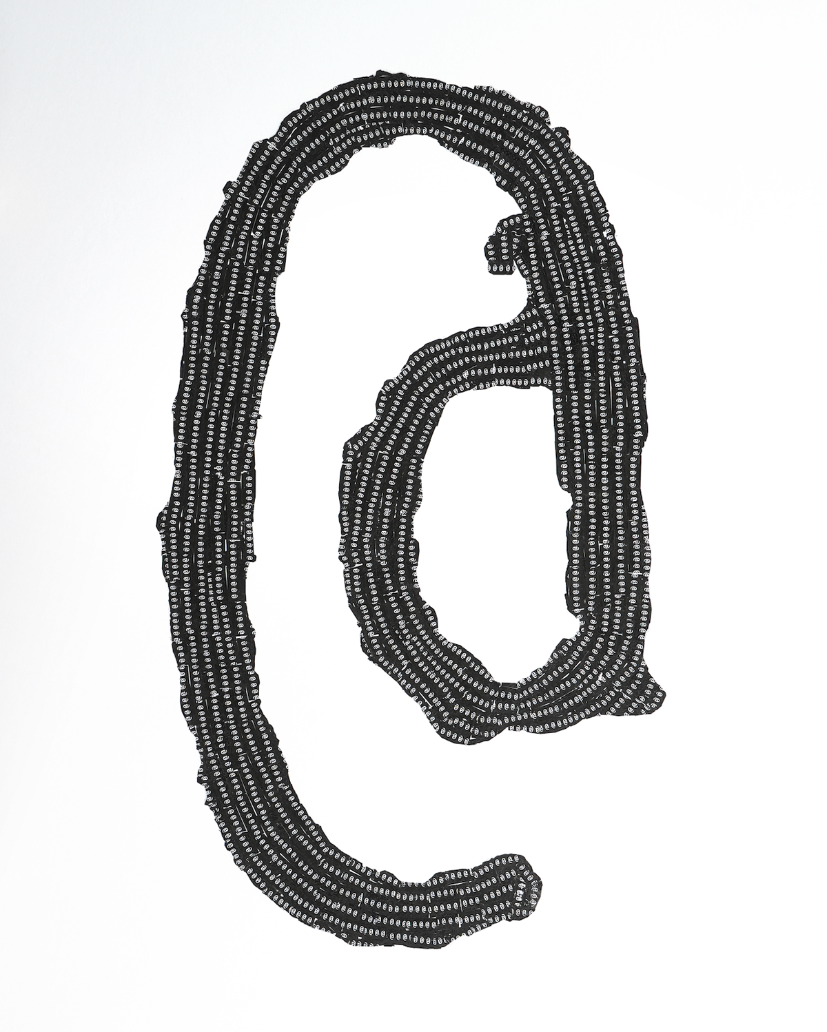 ~At Sign~ used typewriter ribbon on illustration board, 17" x 17" © Marie Dutka Brix