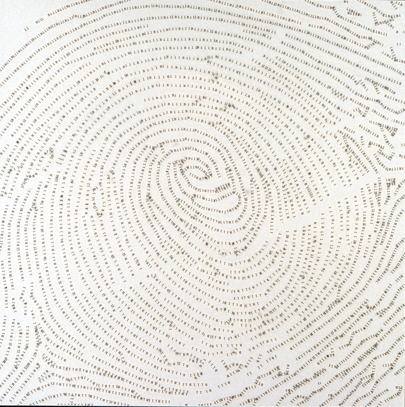 ~Obsession 102~ used typewriter correction ribbon on panel, 18" x 18" © Marie Dutka Brix