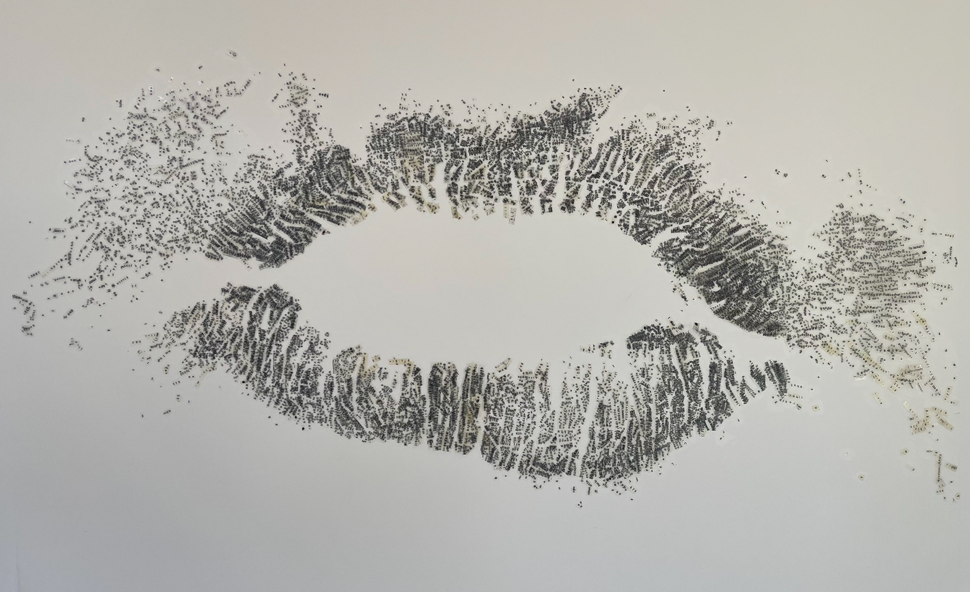 ~Whisper~ used typewriter correction ribbon on drafting film, 32" x 50",