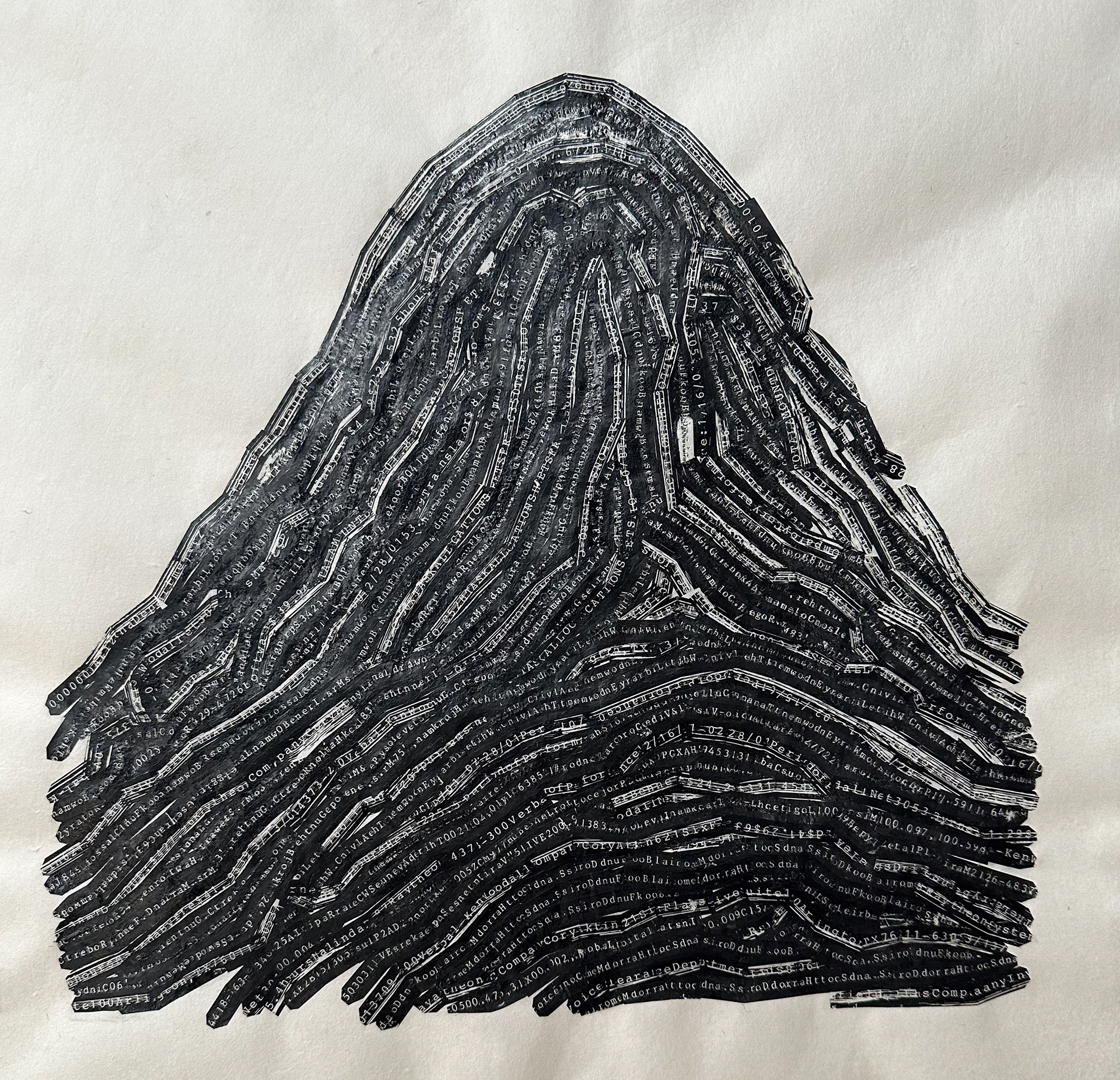 ~Tented Arch~ used typewriter ribbon on paper, 16" x 16"