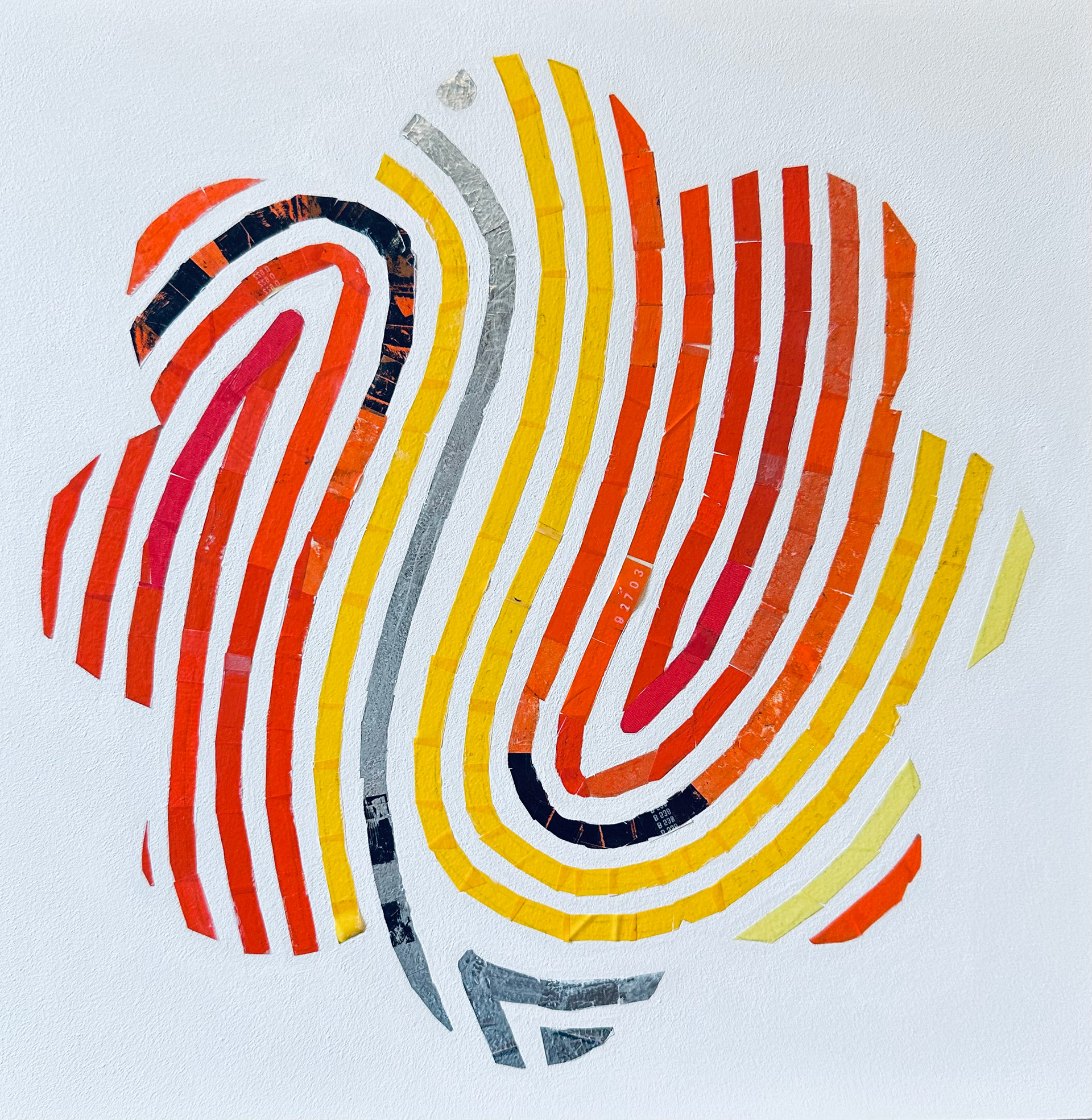 ~Summer Ends~ used typewriter ribbon ends on panel, 12" x 12" © Marie Dutka Brix