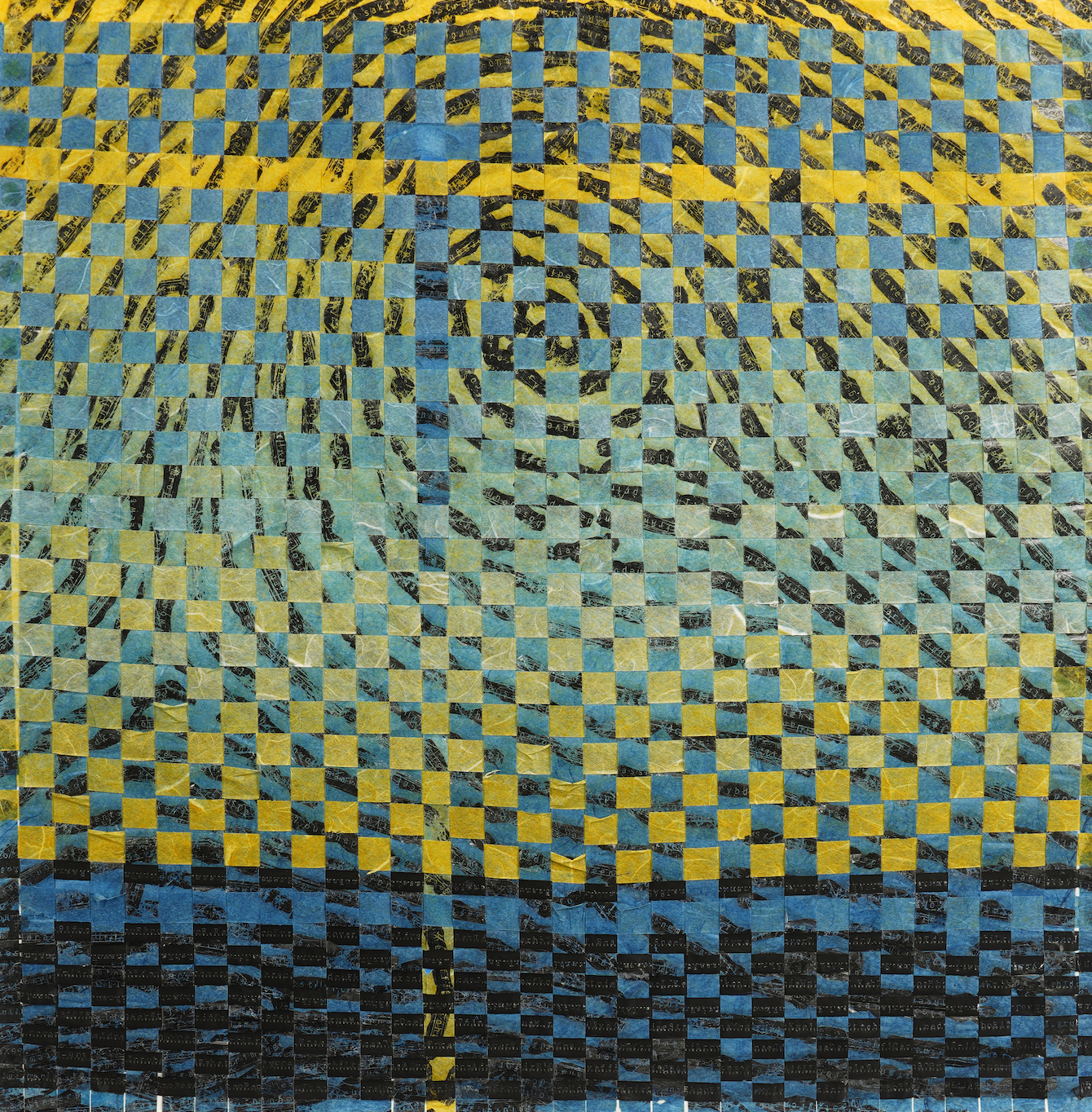 ~Woven Whorl~ used typewriter ribbon and Japanese Paper, 18" x 18" © Marie Dutka Brix