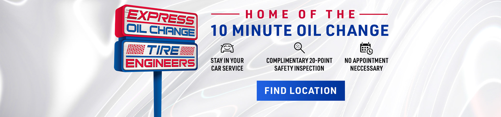 Website banner for Express Oil Change featuring the text "Home of the 10 minute Oil Change" next to the Express Oil Change logo.
