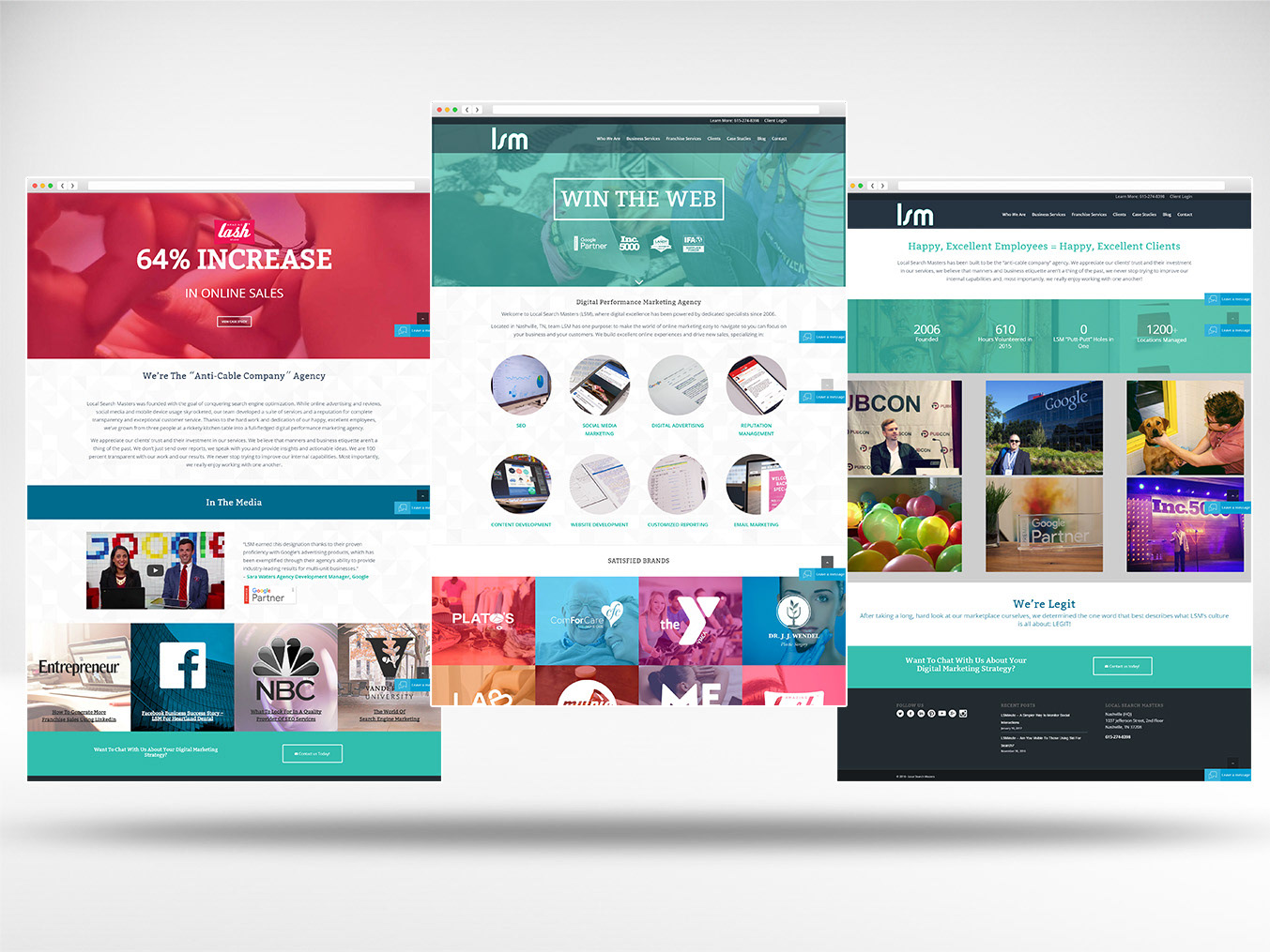 3 example images of the Local Search Masters website floating over a white background.