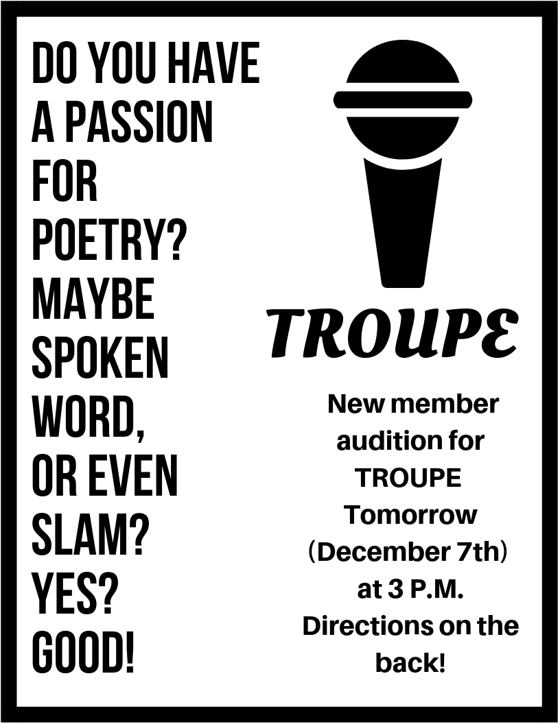 Front of flyer created for Es, 2018.