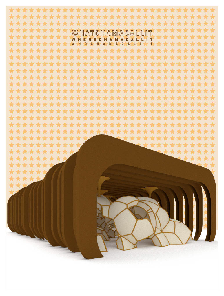 A pavilion inspired by a "WHATCHAMACALLIT" candy bar