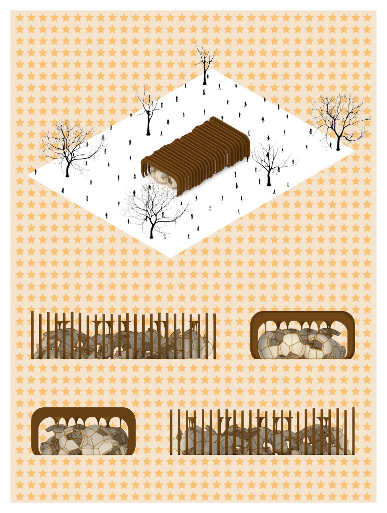 A pavilion inspired by a "WHATCHAMACALLIT" candy bar