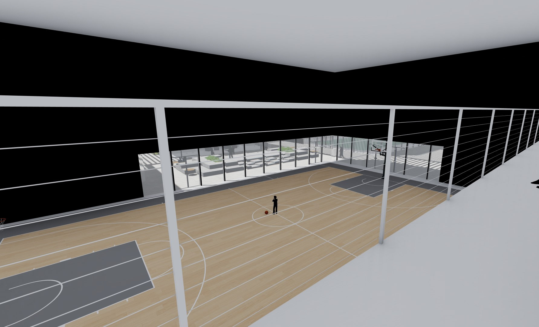 inside viewing area of basketball court