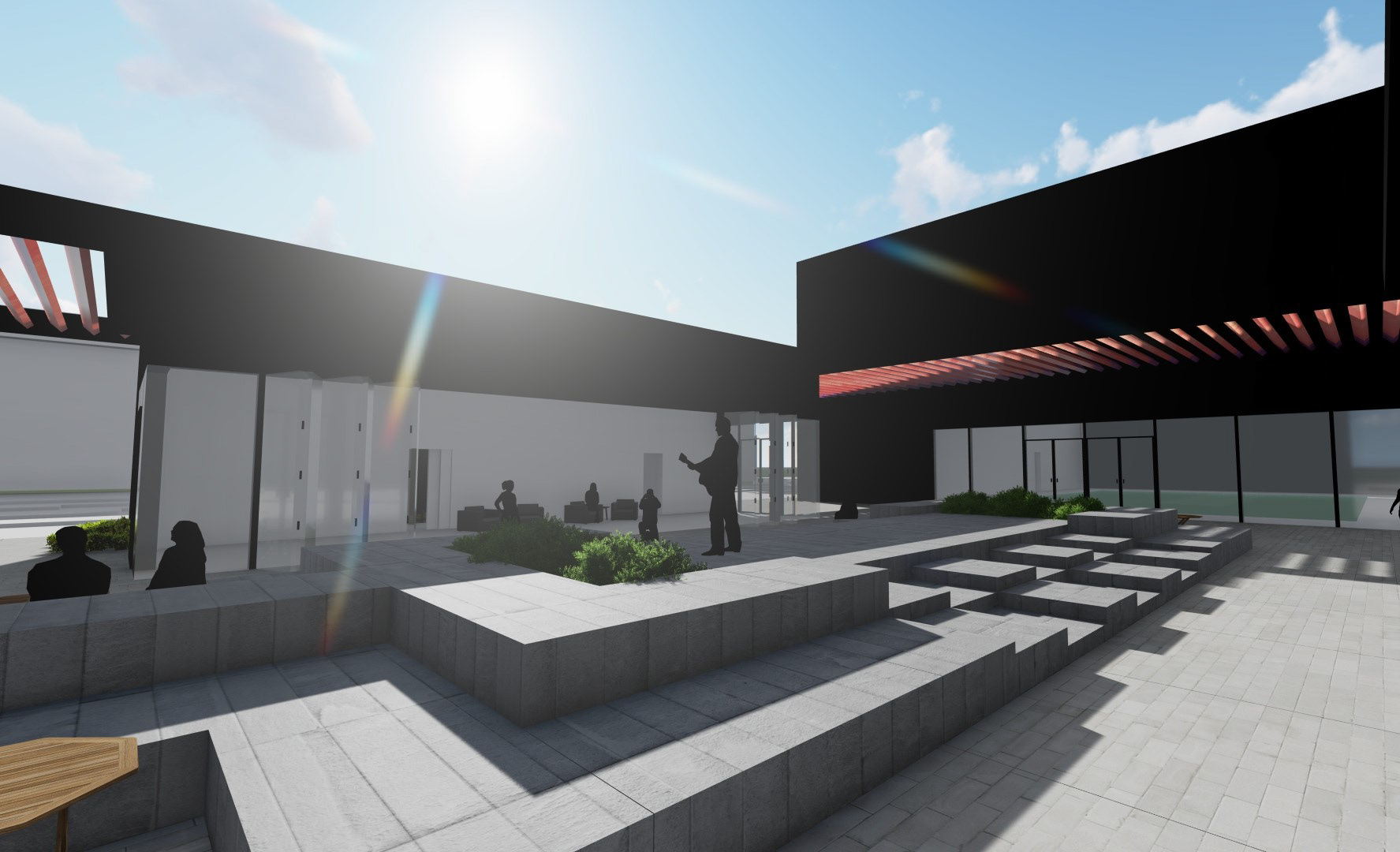 exterior courtyard with seating/stage