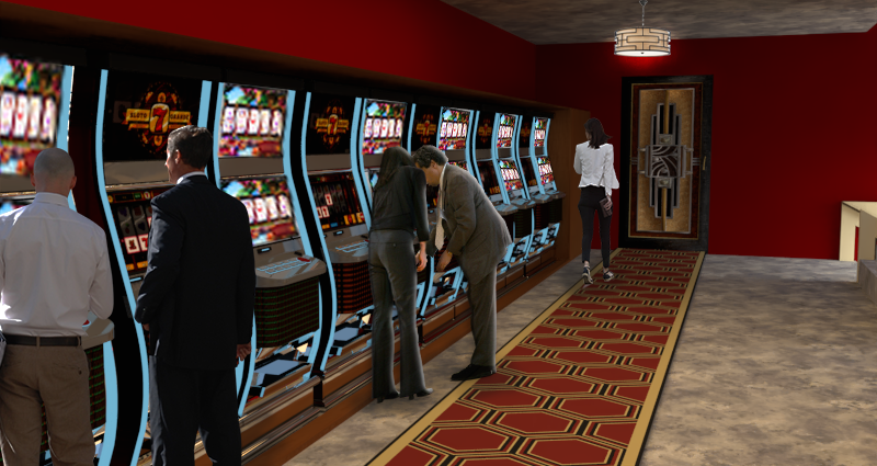 Sliding Doors reveal Slot Machines during the Evening