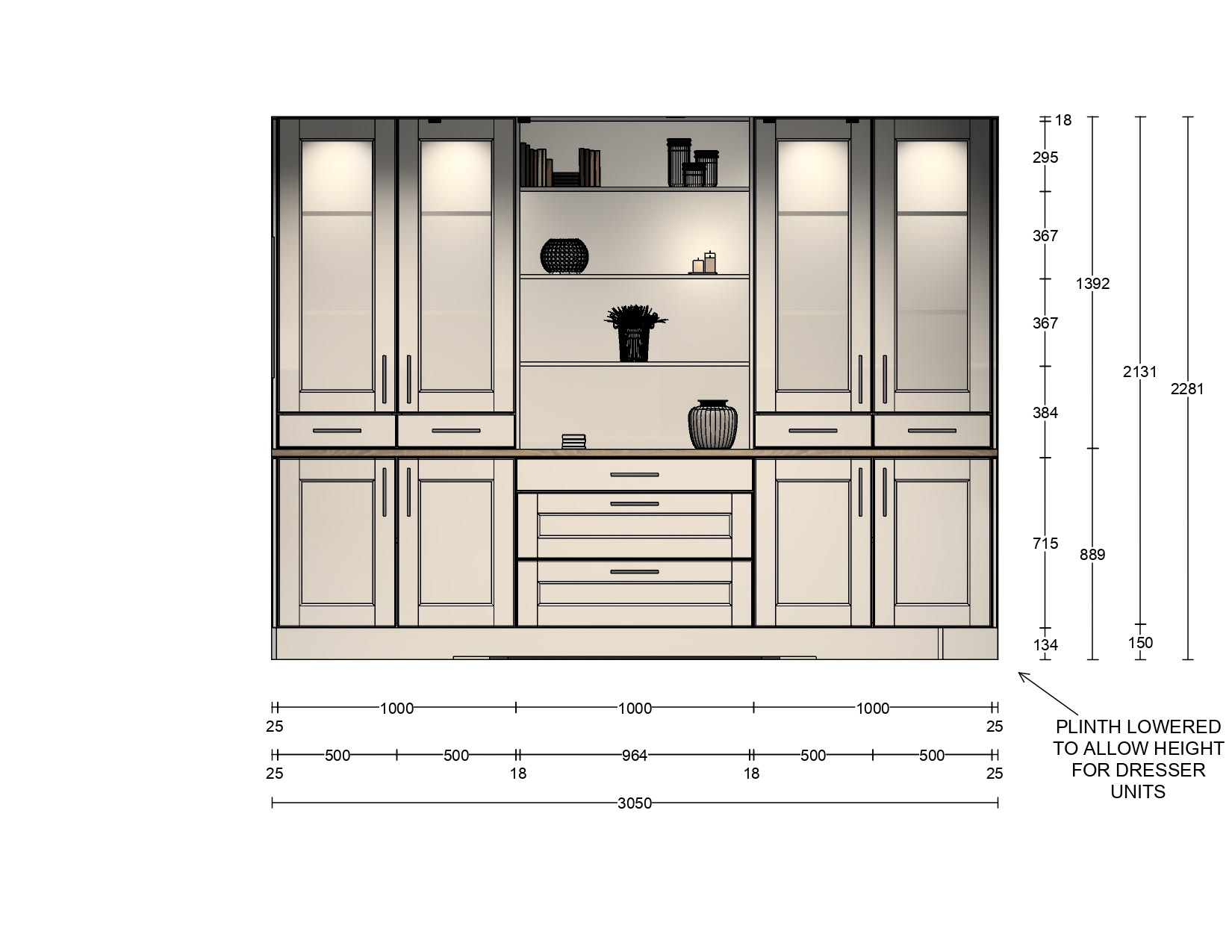 Showing elevation of feature wall