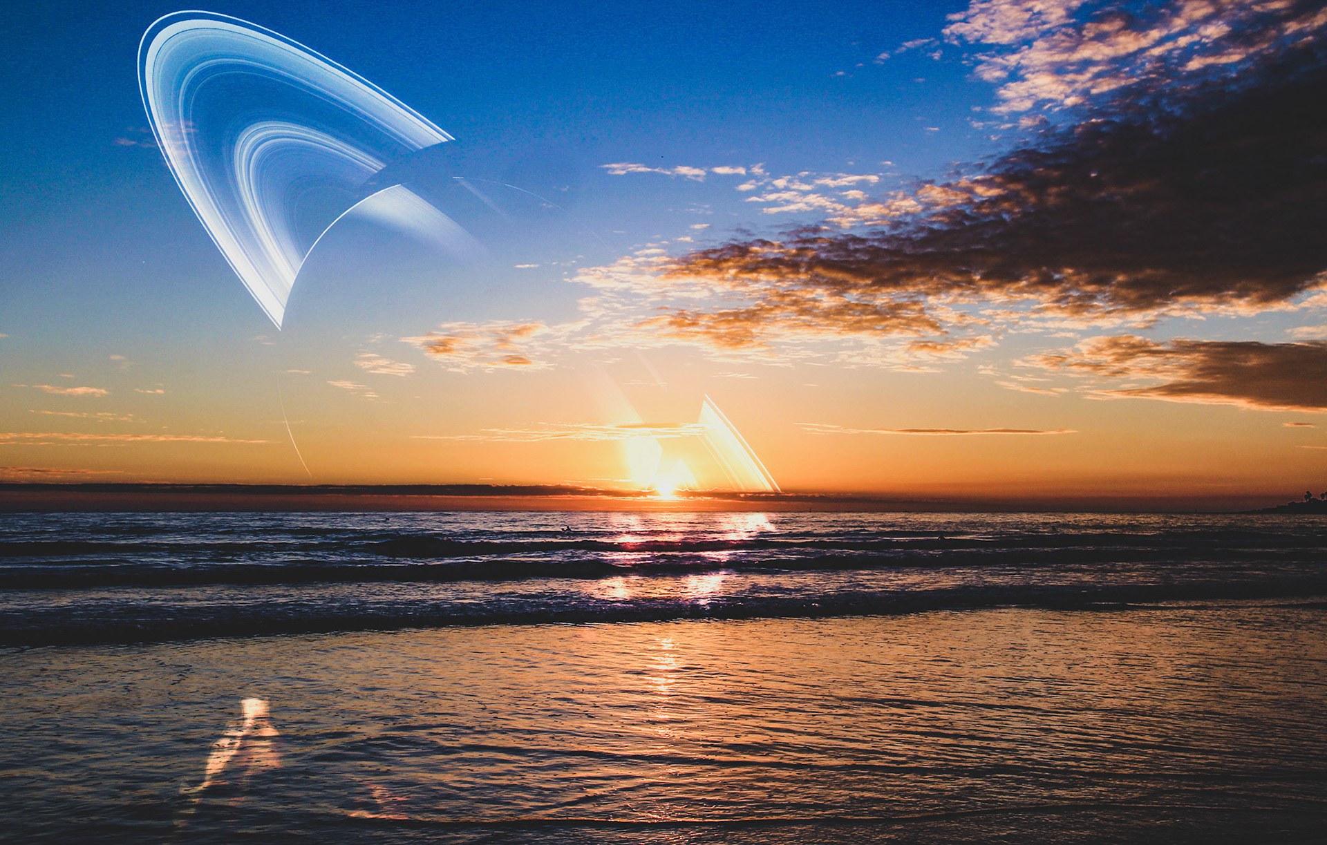 Setting Sun and Saturn from La Jolla Beach