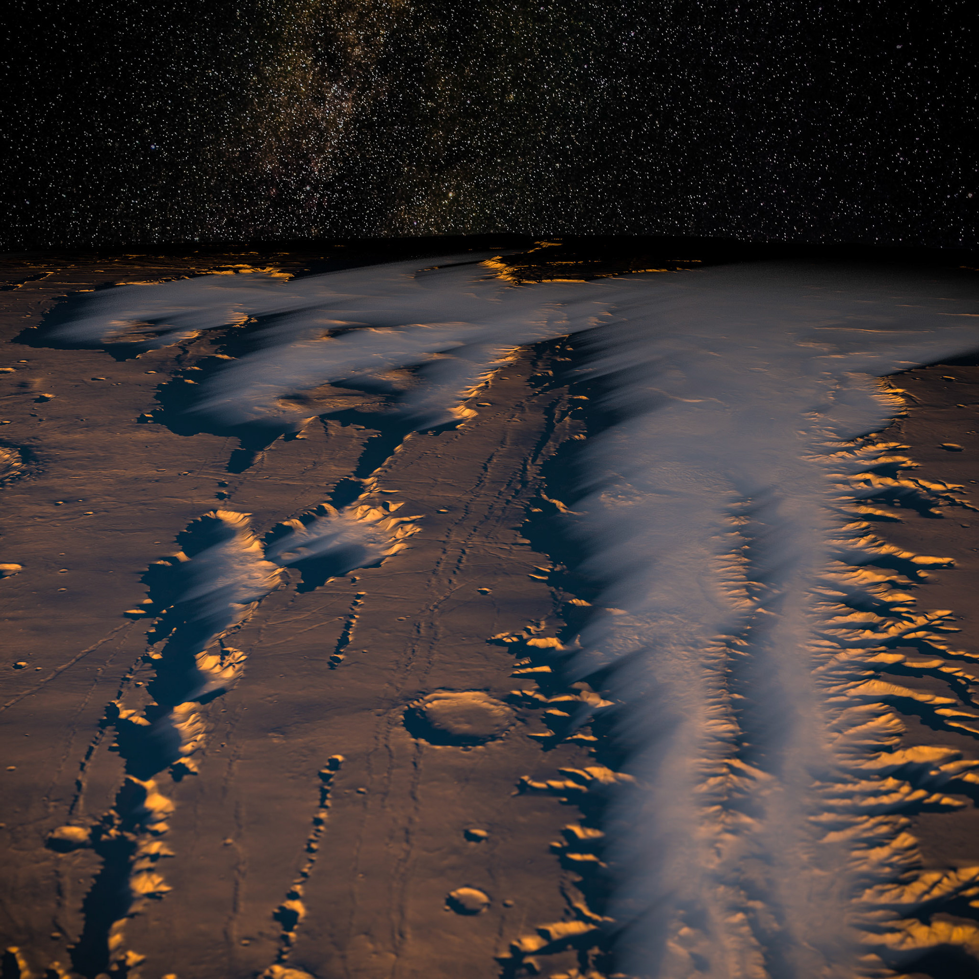 Valles Marineris on Mars with set-in hazes
