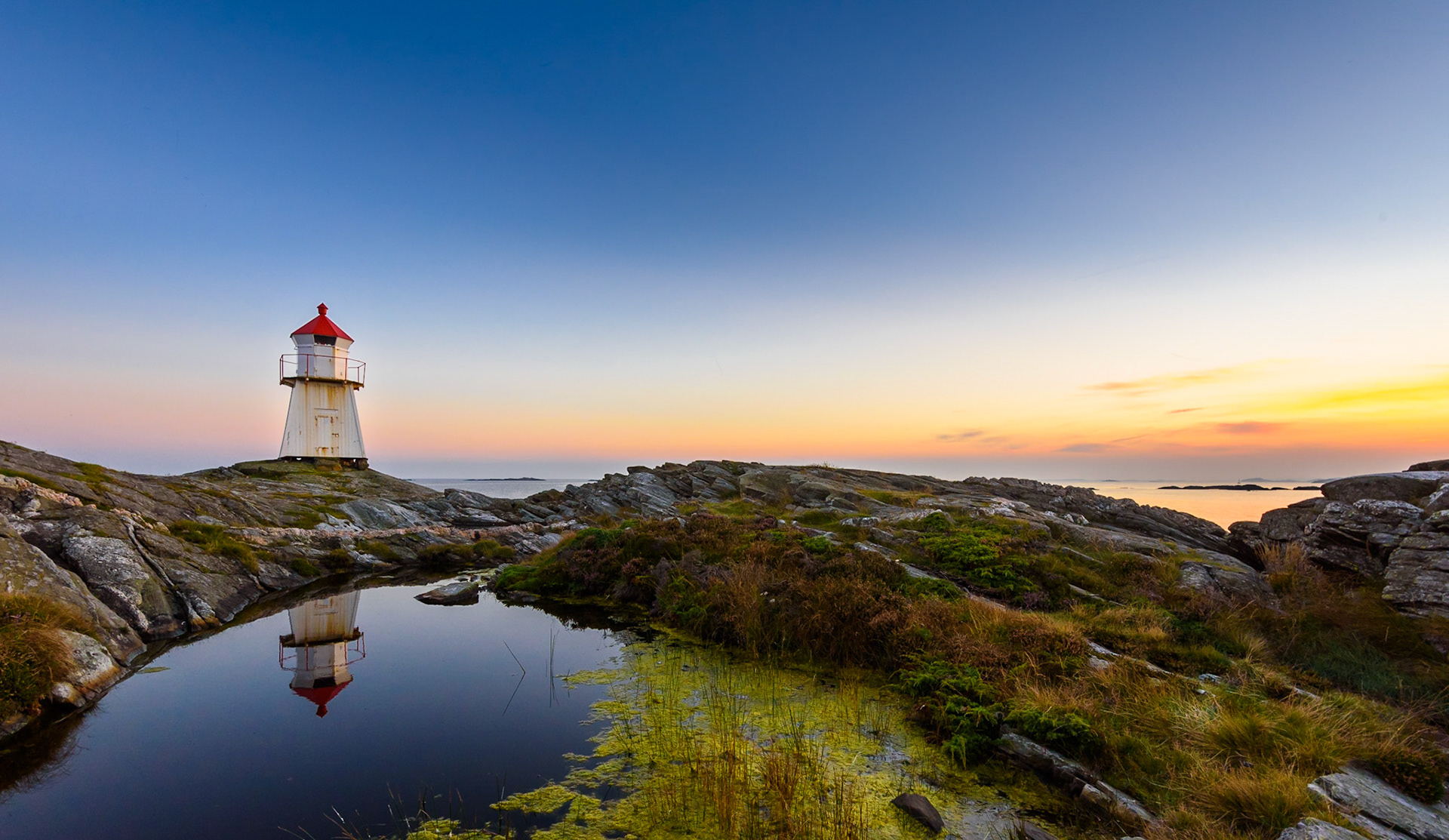Ansteins lighthouse, Flekkerøya, Norway. Taken right after sunset.