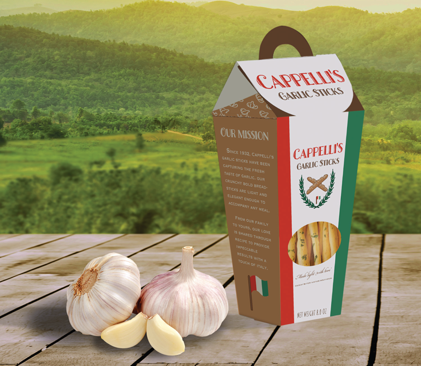 Cappelli's Garlic Sticks - Package Mock-Up