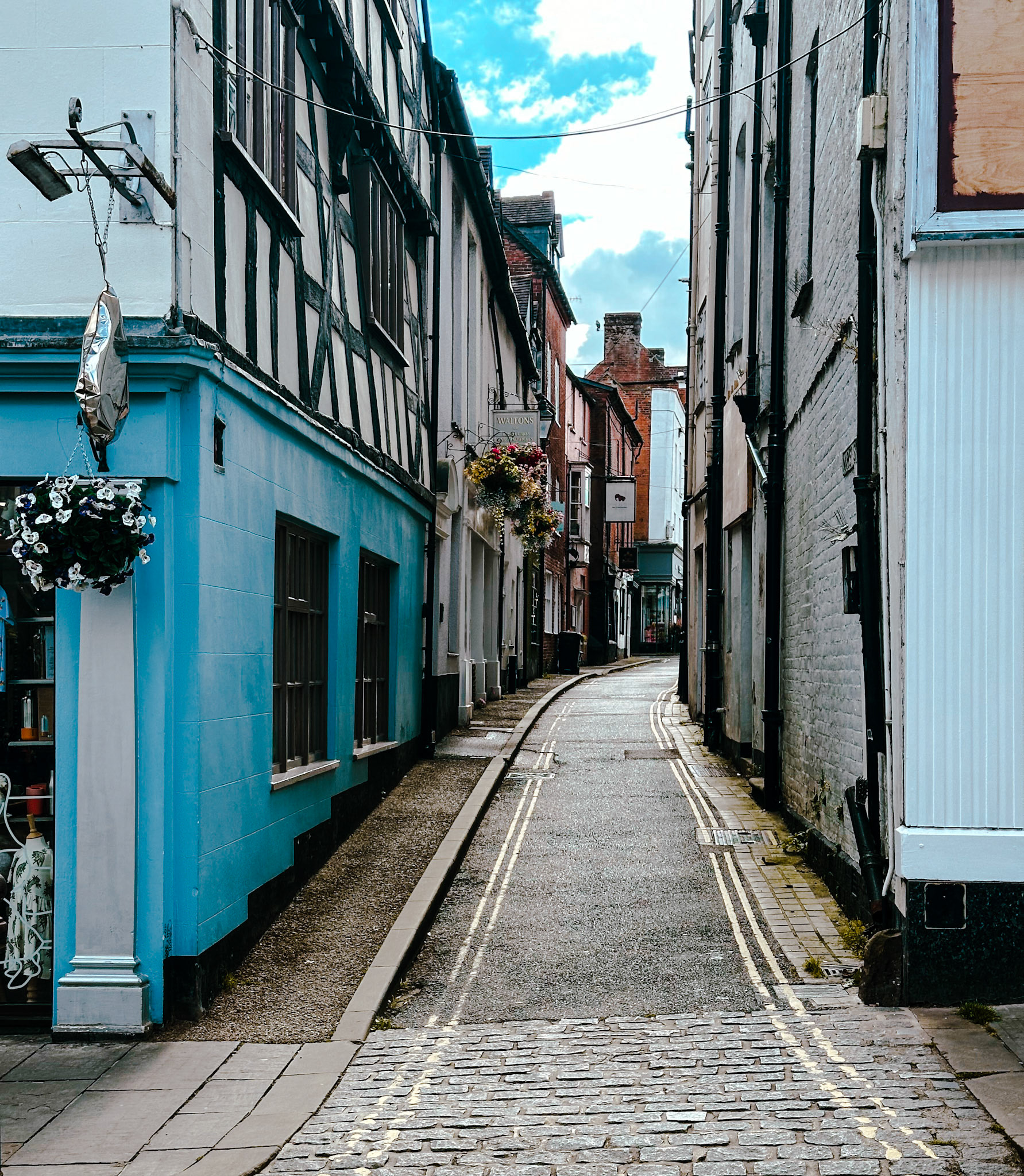 004. One of the many narrow streets in Ludlow, Shropshire