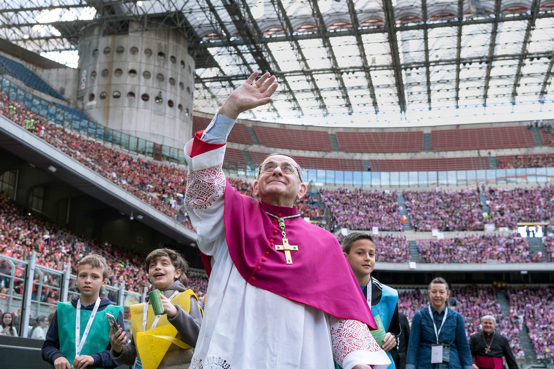 18.03.2024 Milano, Stadio Giuseppe Meazza. Incontro dell'arcivescovo di Milano Mario Delpini con i 50mila cresimandi della Diocesi.