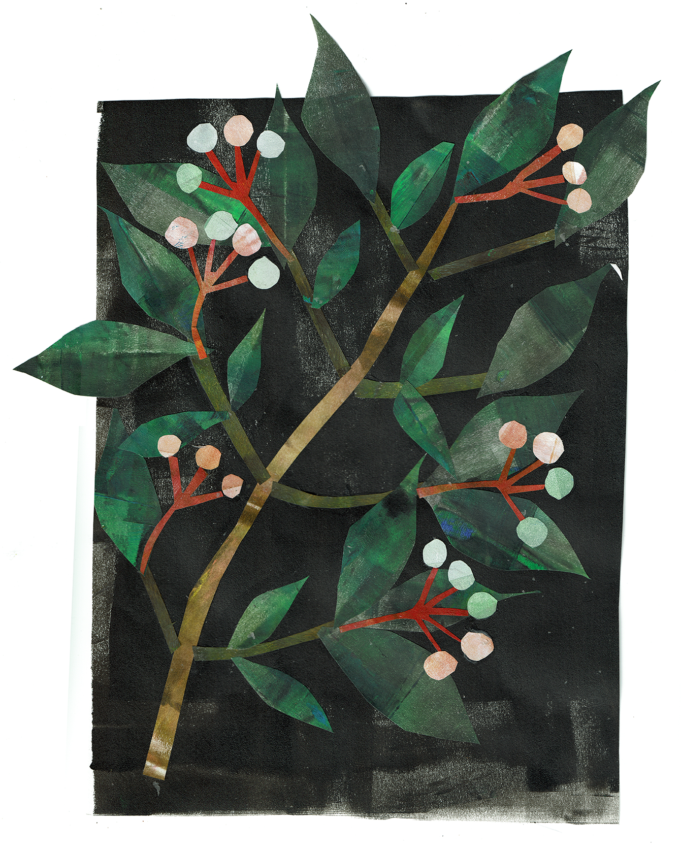 Gray Dogwood- Acrylic Monoprint Collage