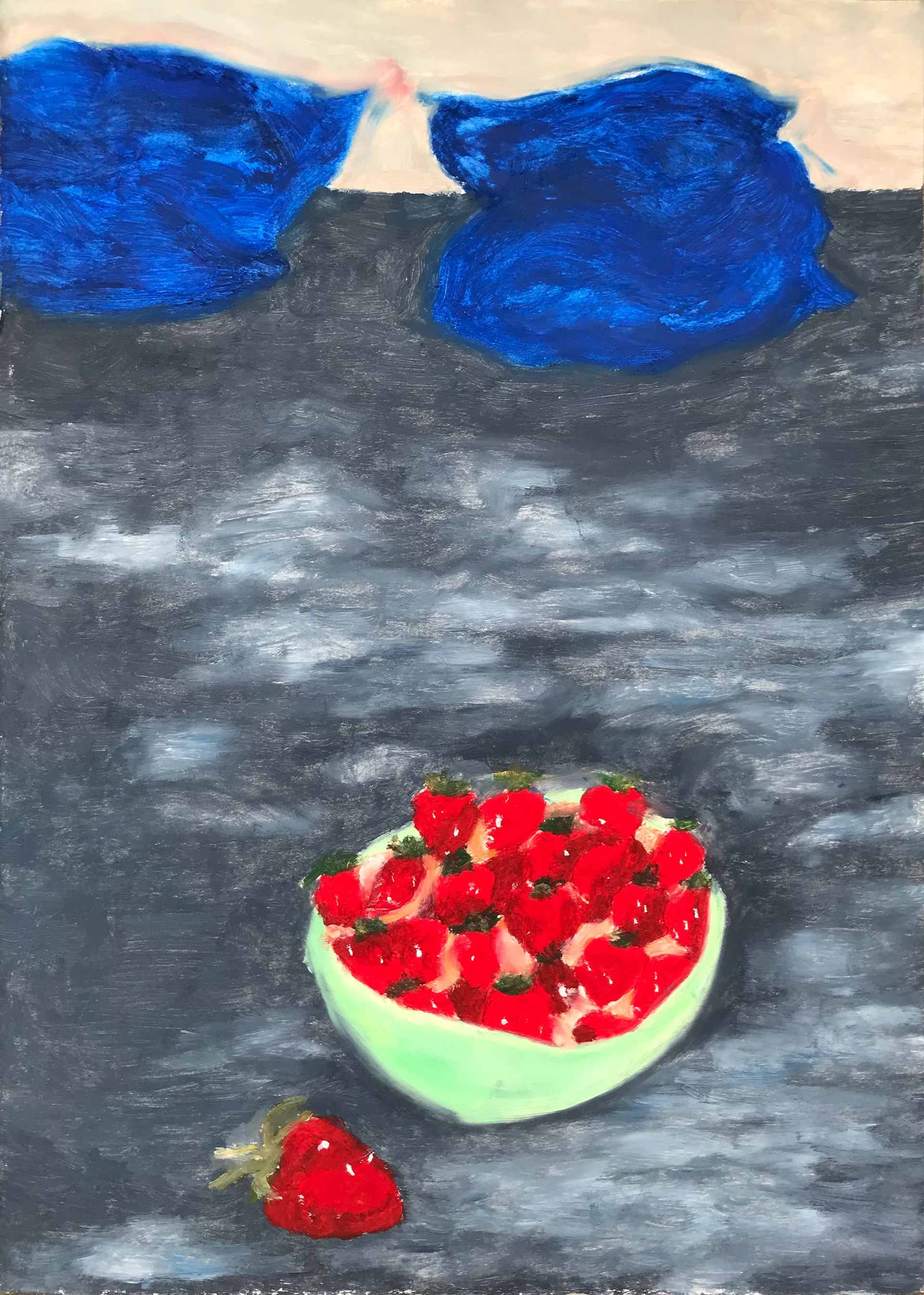 Fraises, peinture à l'huile sur papier, 21 x 29,7 cm