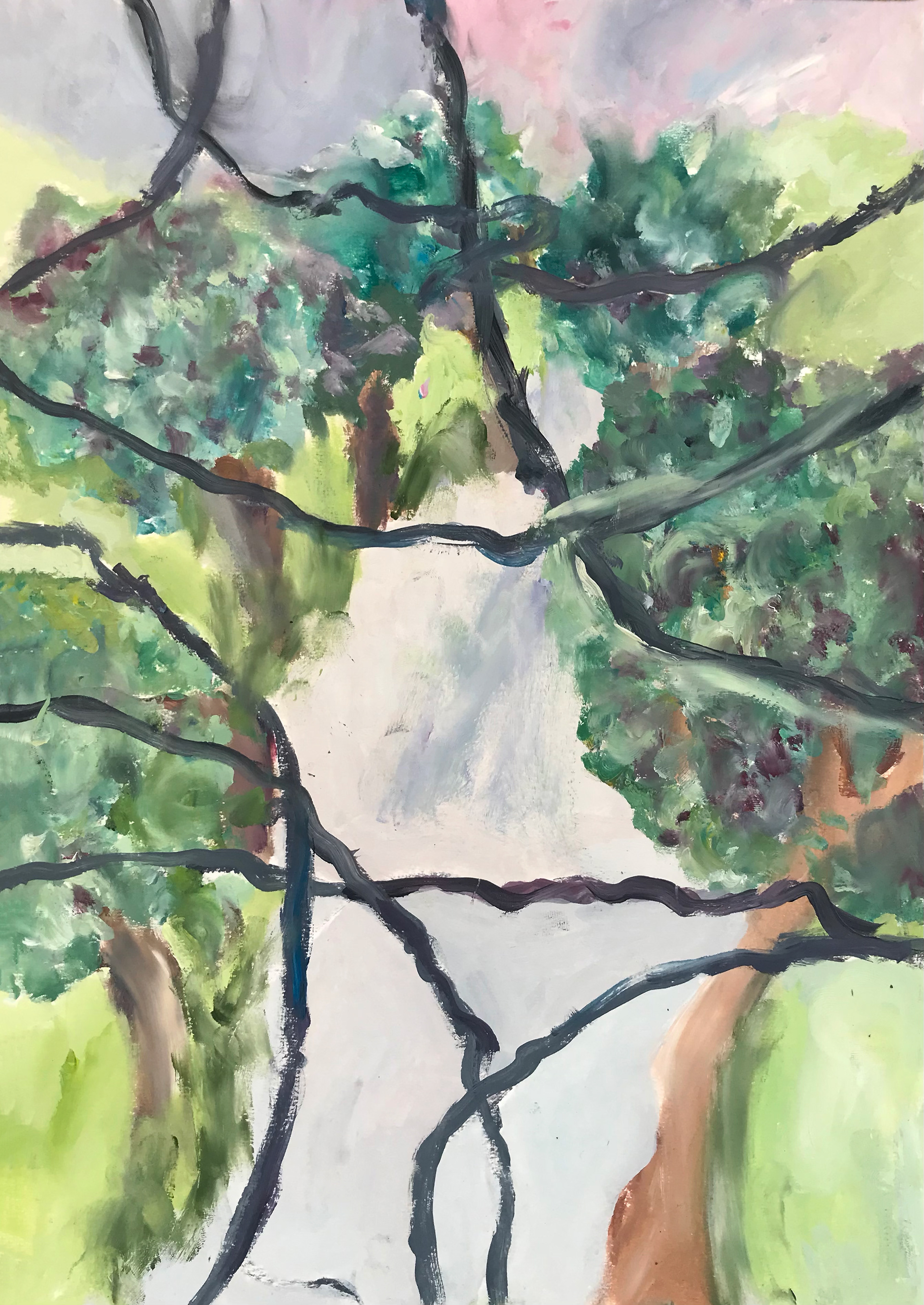 Perspective d'un jardin, peinture à l'huile, 21 x 29,7 cm