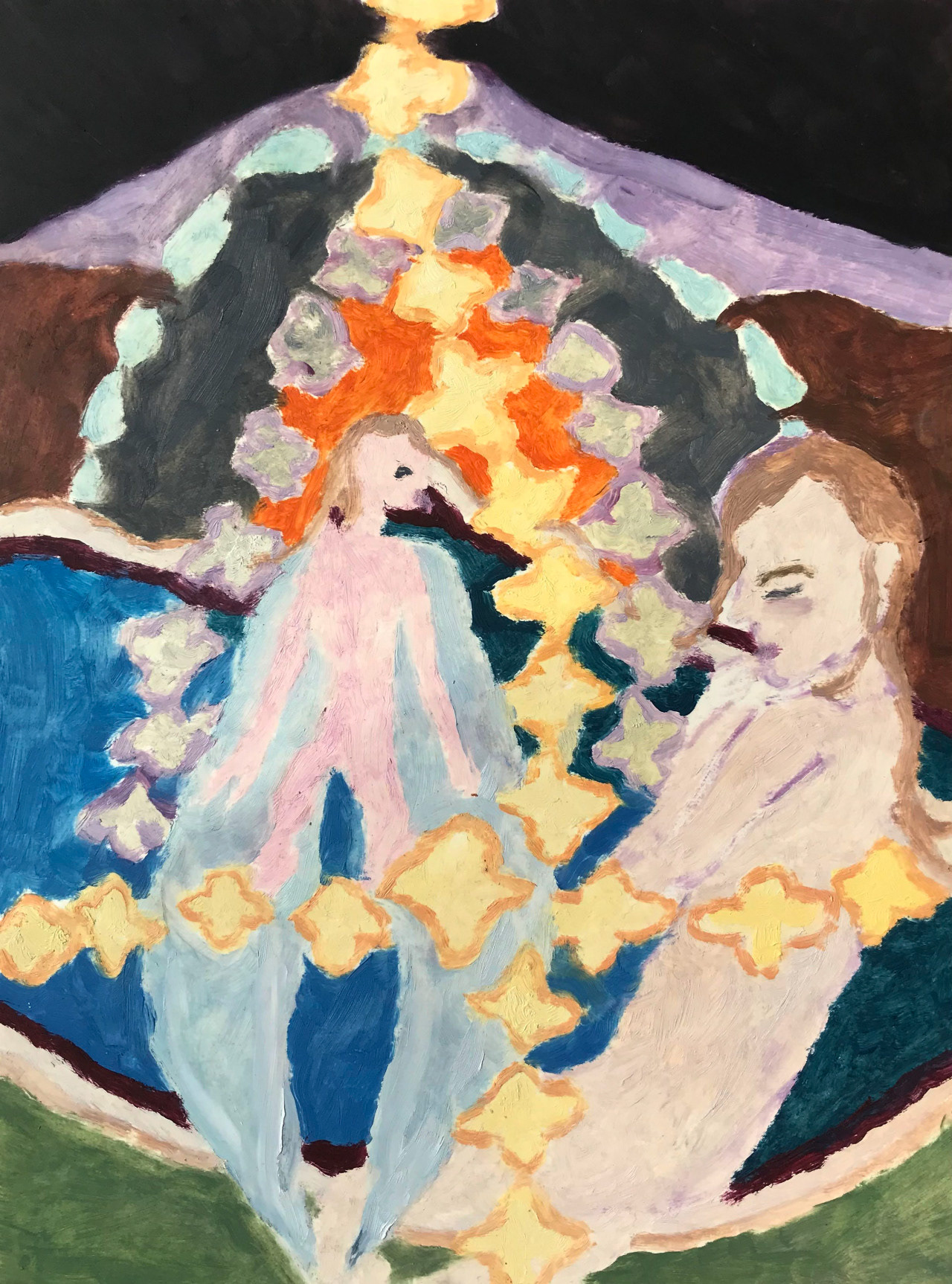 Naissance, peinture à l'huile, 21 x 29,7 cm