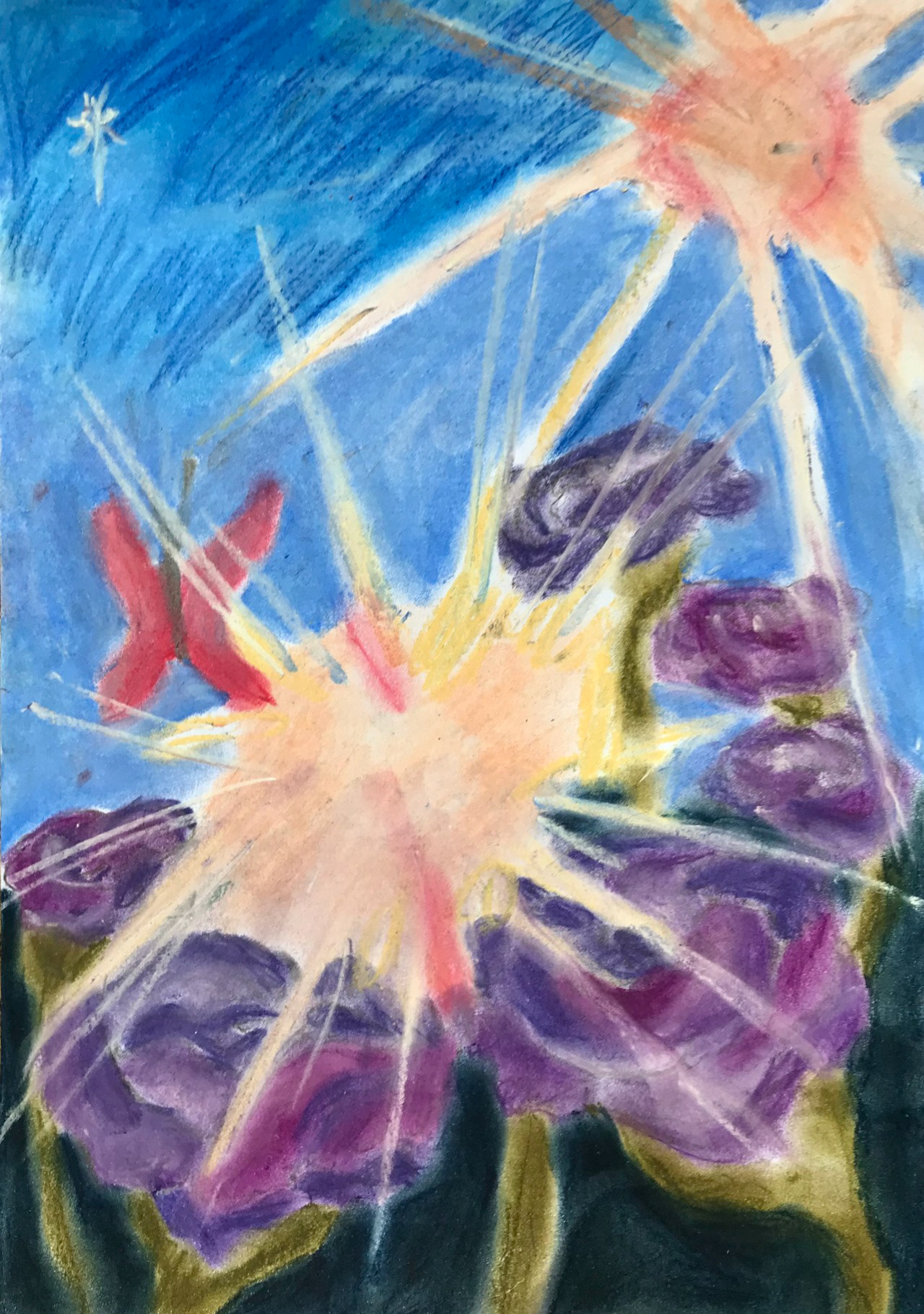 Naissance du violet, pastels secs, 21 x 29,7 cm