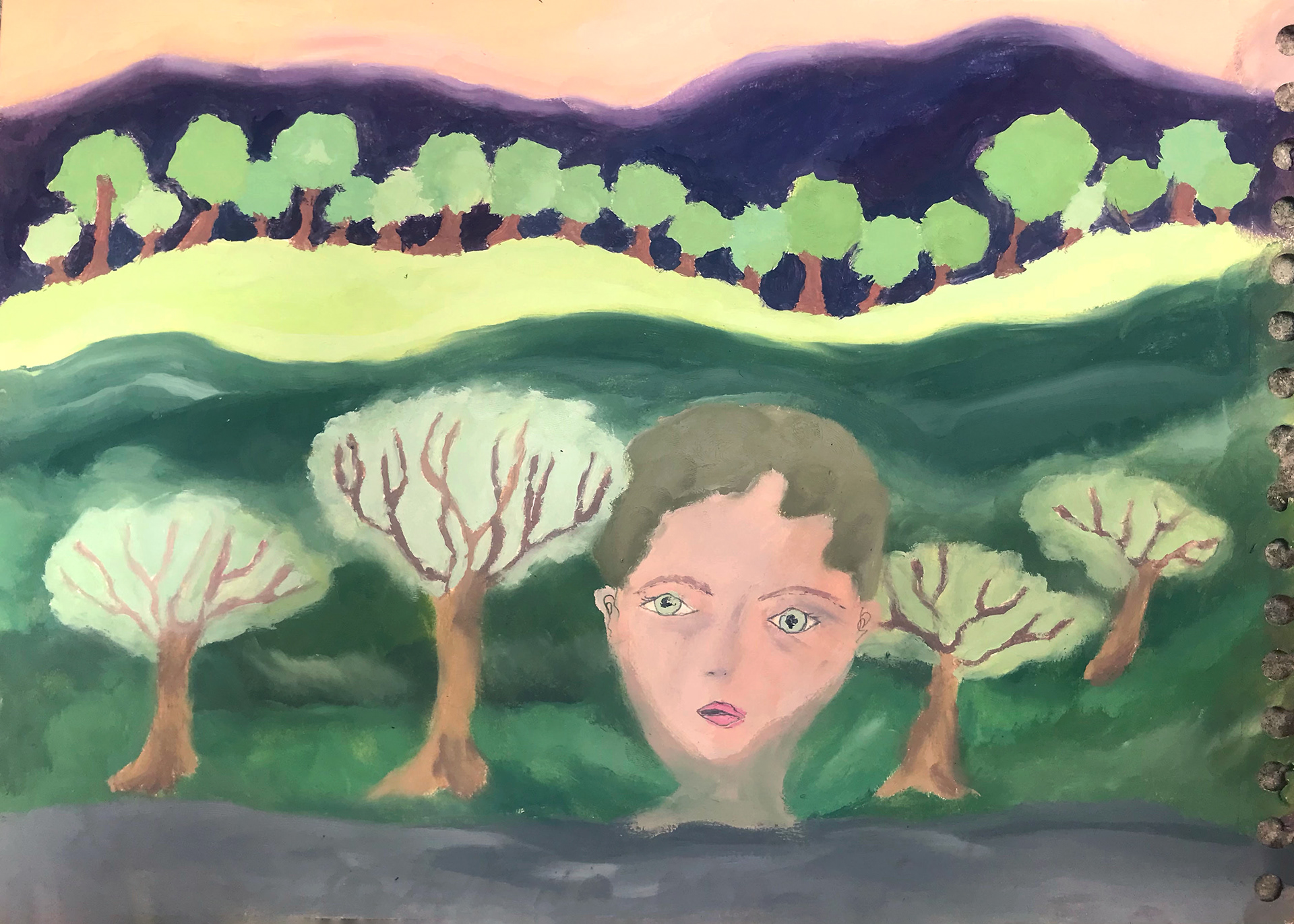 Par la vitre, peinture à l'huile, 29,7 x 21 cm