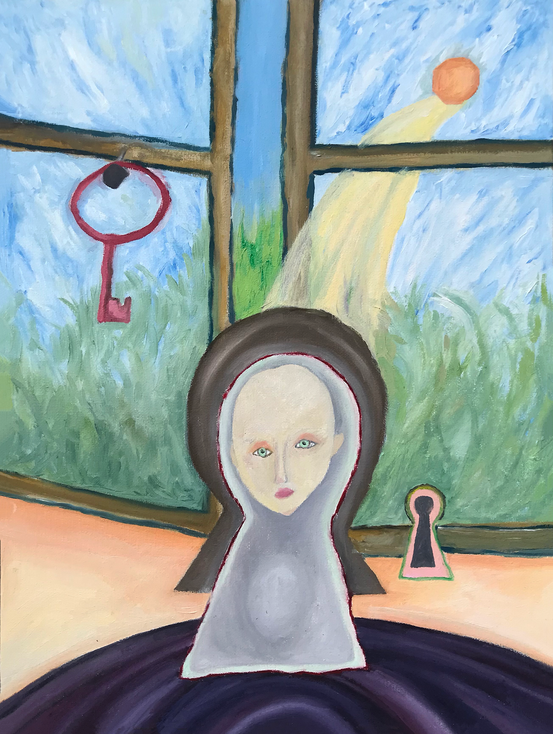 Le verrou et sa clé, peinture à l'huile sur toile, 30 x 40 cm