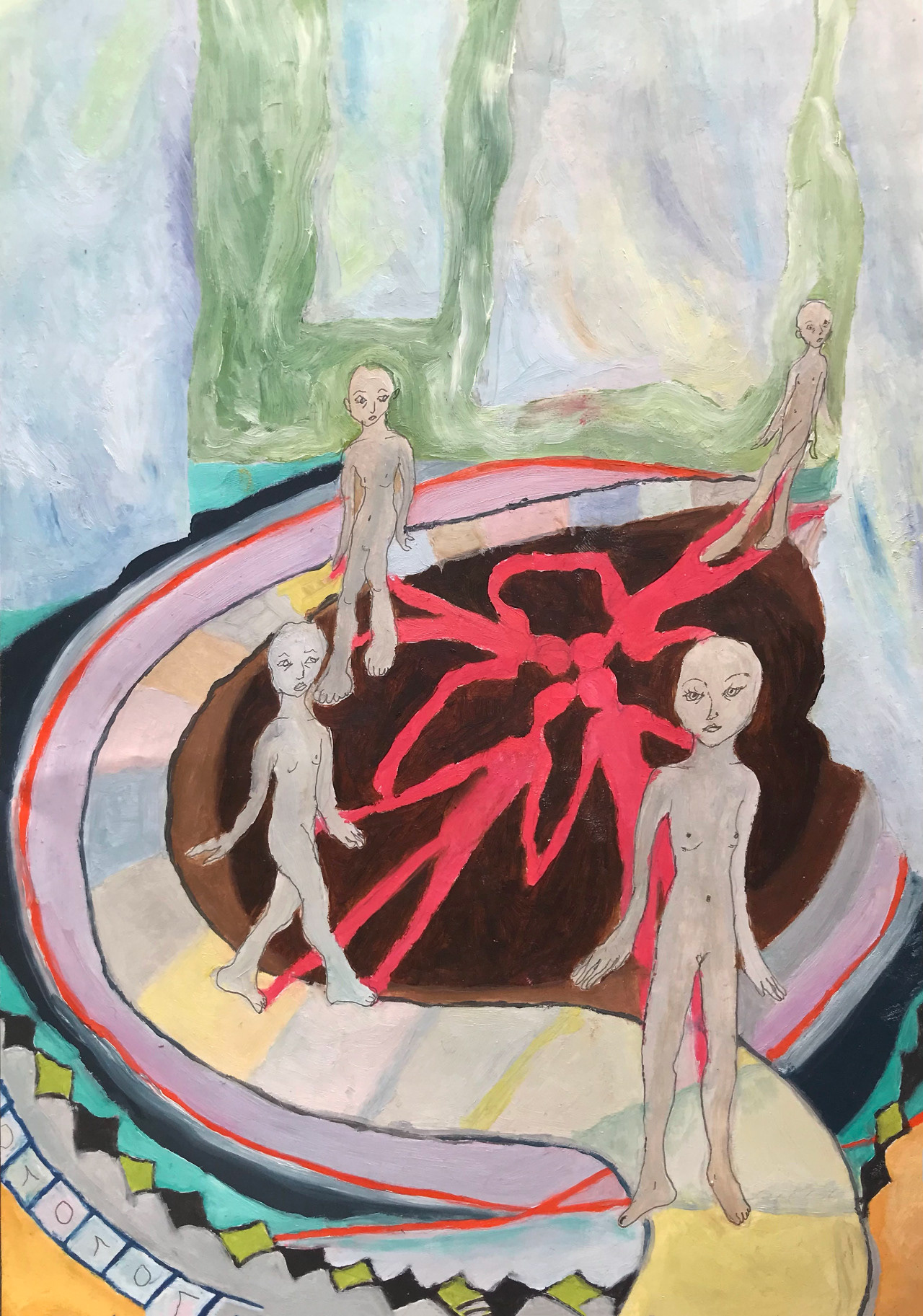 Jeu de l'oie, peinture à l'huile sur papier, 21 x 29,7 cm