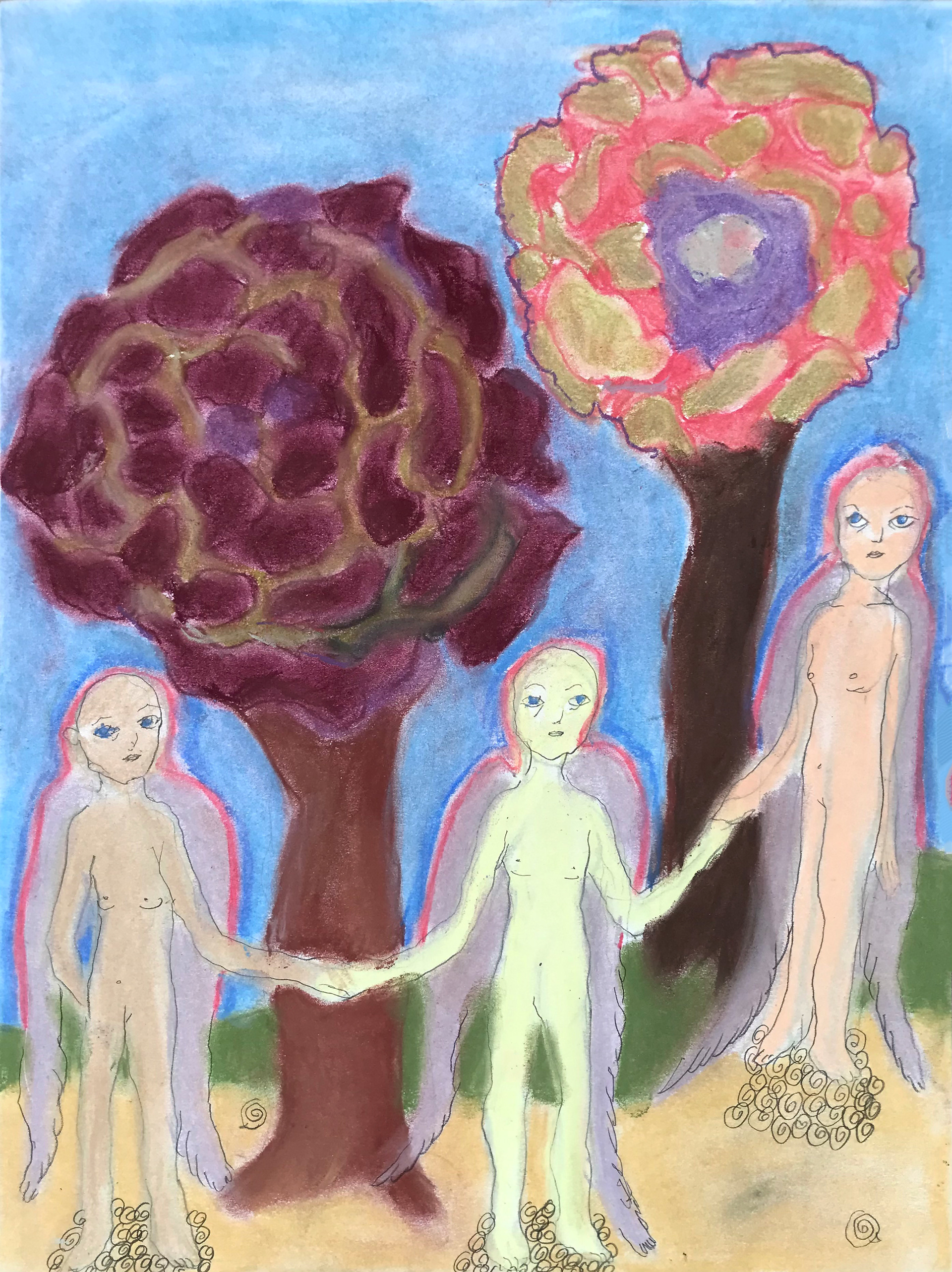 Hortensias, pastels secs et mine graphite, 21 x 29,7 cm