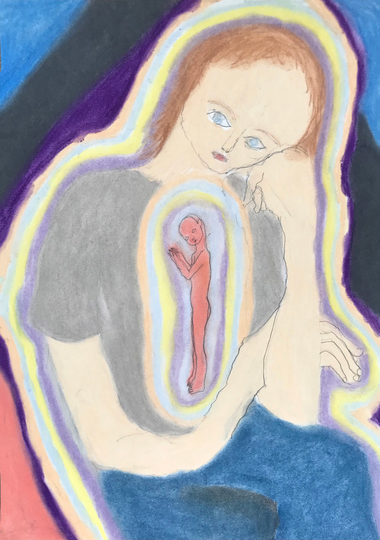 La petite voix, pastels secs et mine graphite, 21 x 29,7 cm