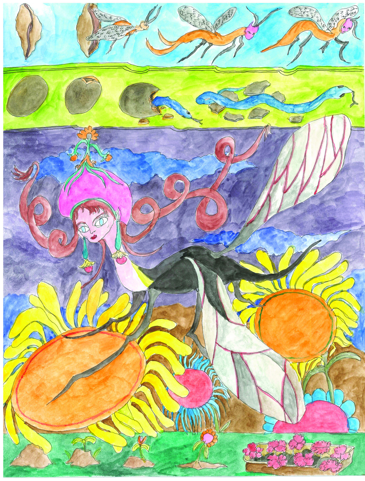 Metamorphosis (4/4), Frankenstein Magazine, aquarelle et stylo, 24 x 32 cm