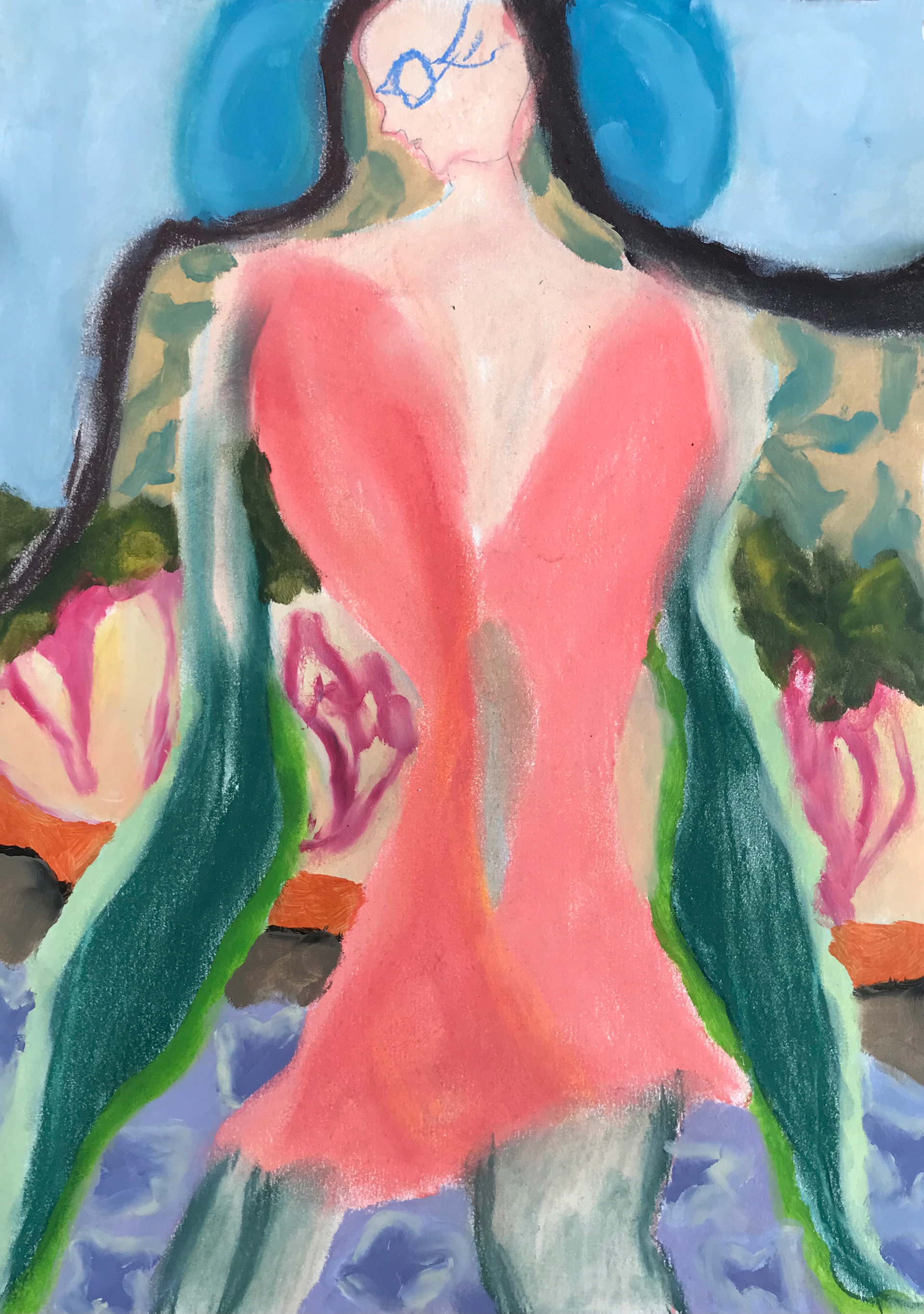 Femme-plante, pastels secs et peinture à l'huile, 21 x 29,7 cm