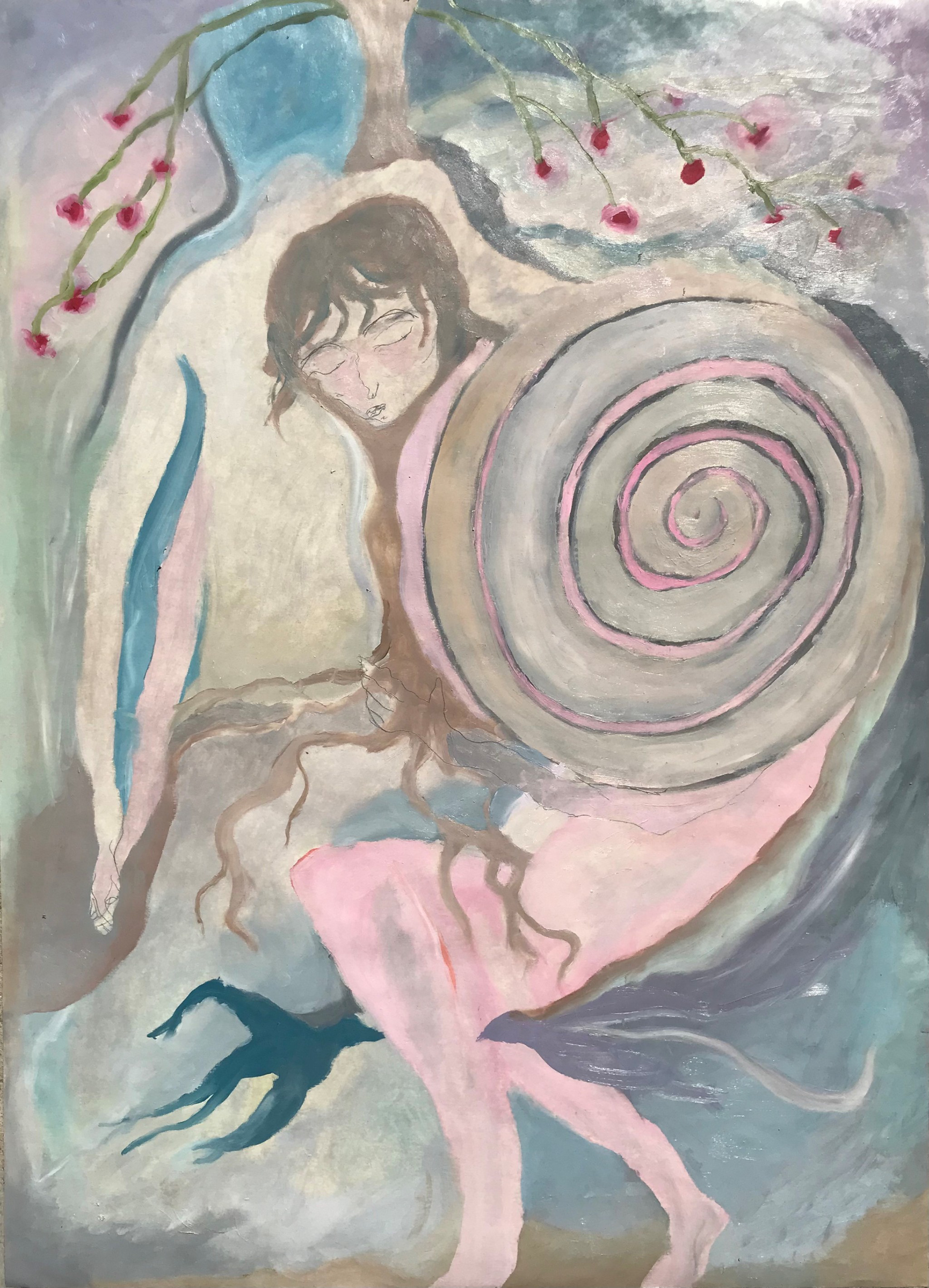 Se reconnaître toujours, peinture à l'huile et mine graphite, La génétique des larmes, série de peintures à l'huile, 42 x 59,4 cm